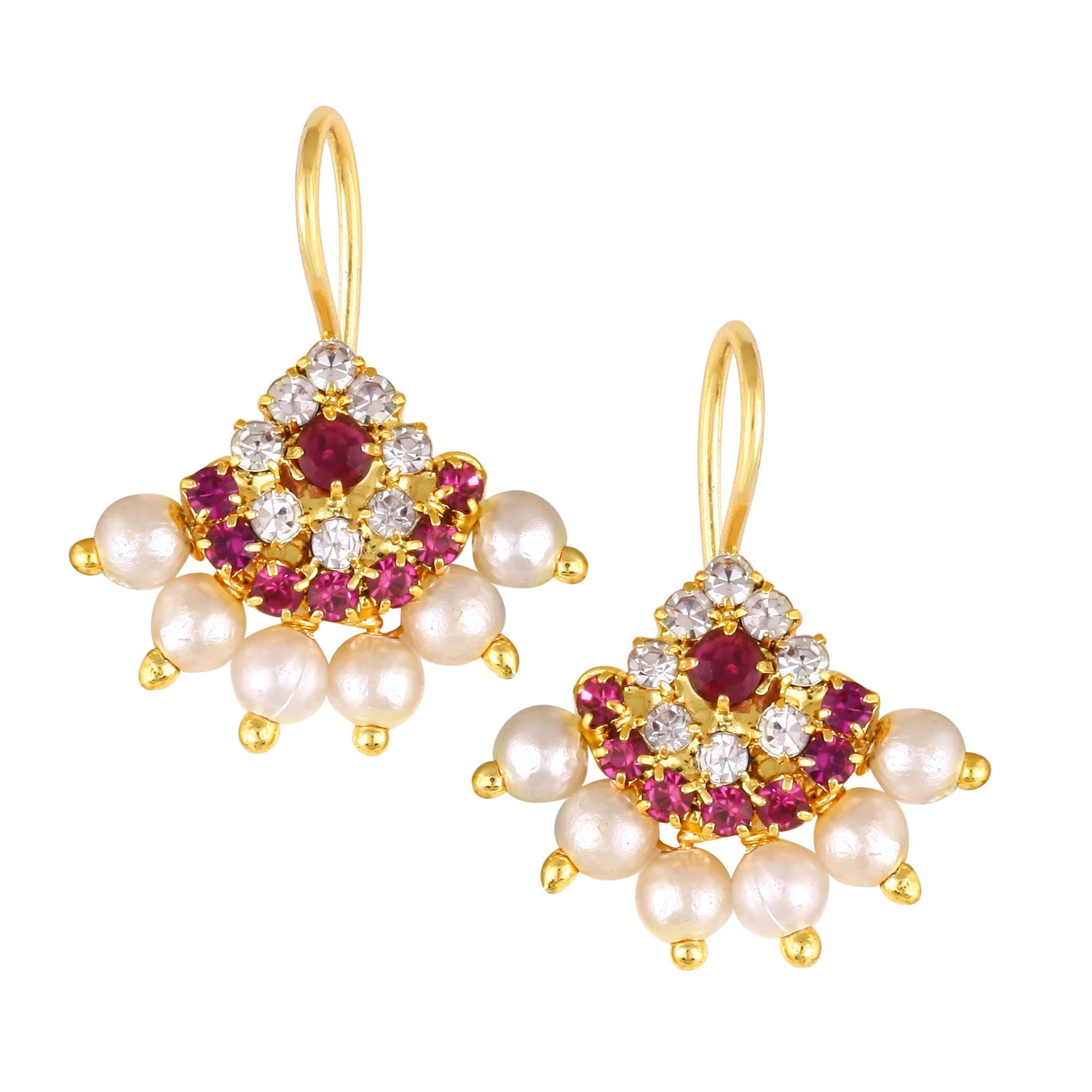 Gold Plated CZ Pearl work Bugadi- pack of 1 Pair bugadi Earring- VFJ1027BUGADI-PINK