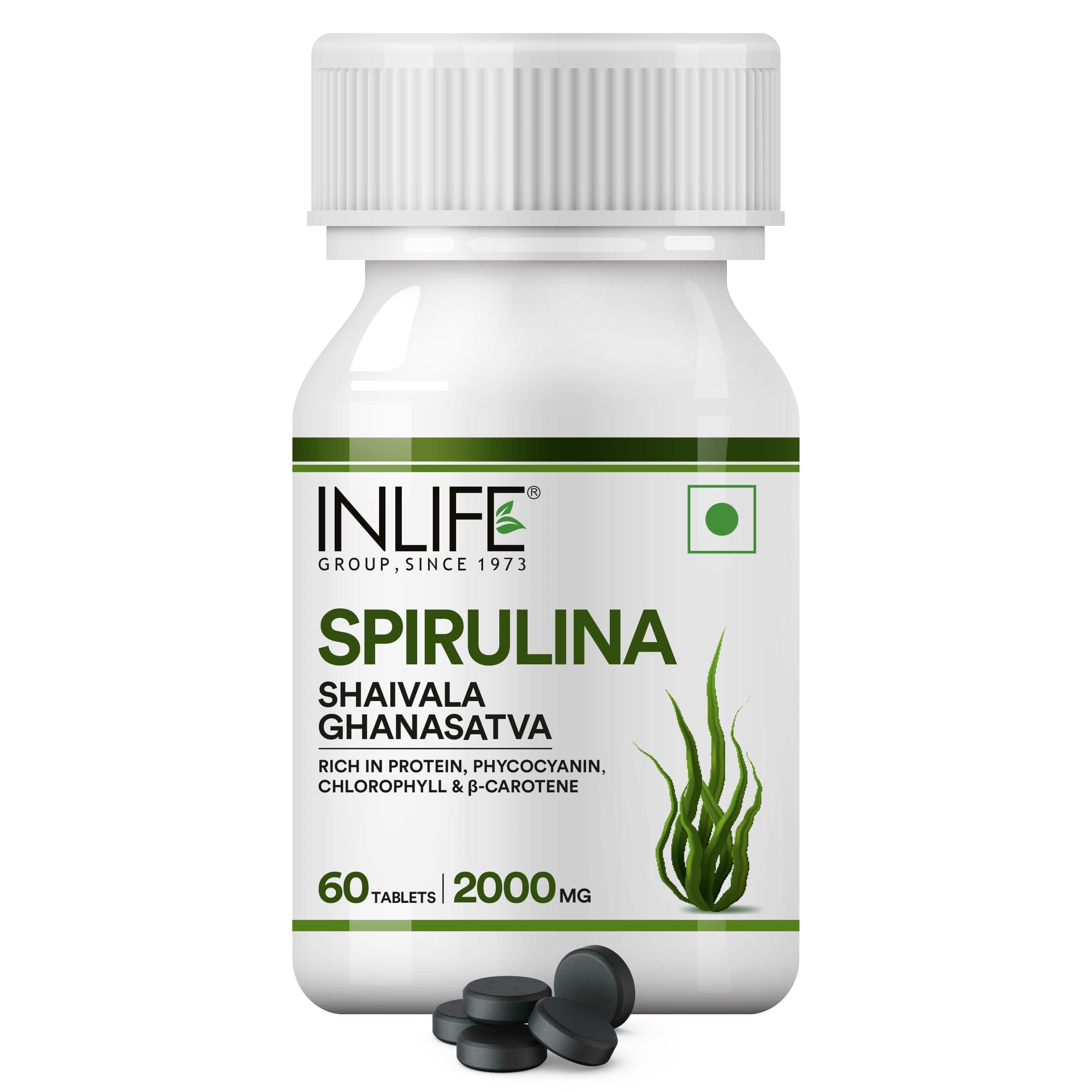 INLIFE Spirulina Tablets 2000 mg (per serving) | Green Superfood Supplement | Nutritional Supplement Protein Fiber Antioxidants