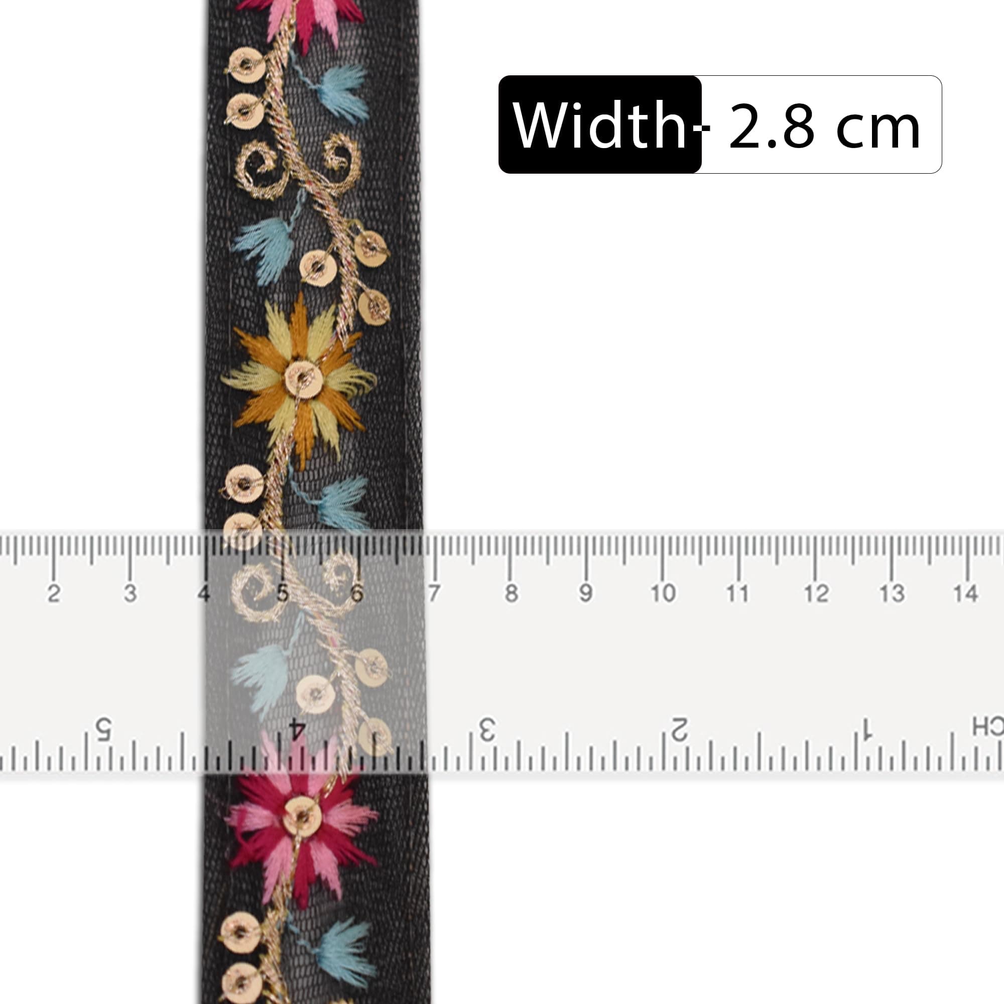 EmbroideryMaterial Floral Embroidered Net Lace Trim with Sequins & Gold Detailing – Lace & Border Material for Sarees, Lehengas, Dupattas, Ethnic Wear, Craft & DIY Projects (Multi-Color, 8.5 Meters)