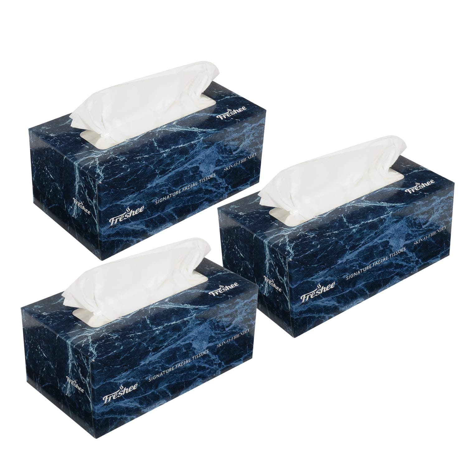 Freshee 100 Pulls 2 Ply Signature Car Tissue Paper Box Pack Of 3, Hygienic Fresh Skin Friendly Water Dissolvable Disposable Dry Tissue Made With 100% Virgin Fibre