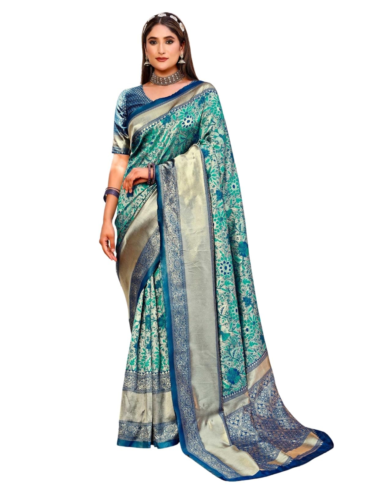 Leriya Fashion Women's Pure Jacquard Banarasi Kanjivarm Cotton Silk Saree with Blouse Piece | (Green)