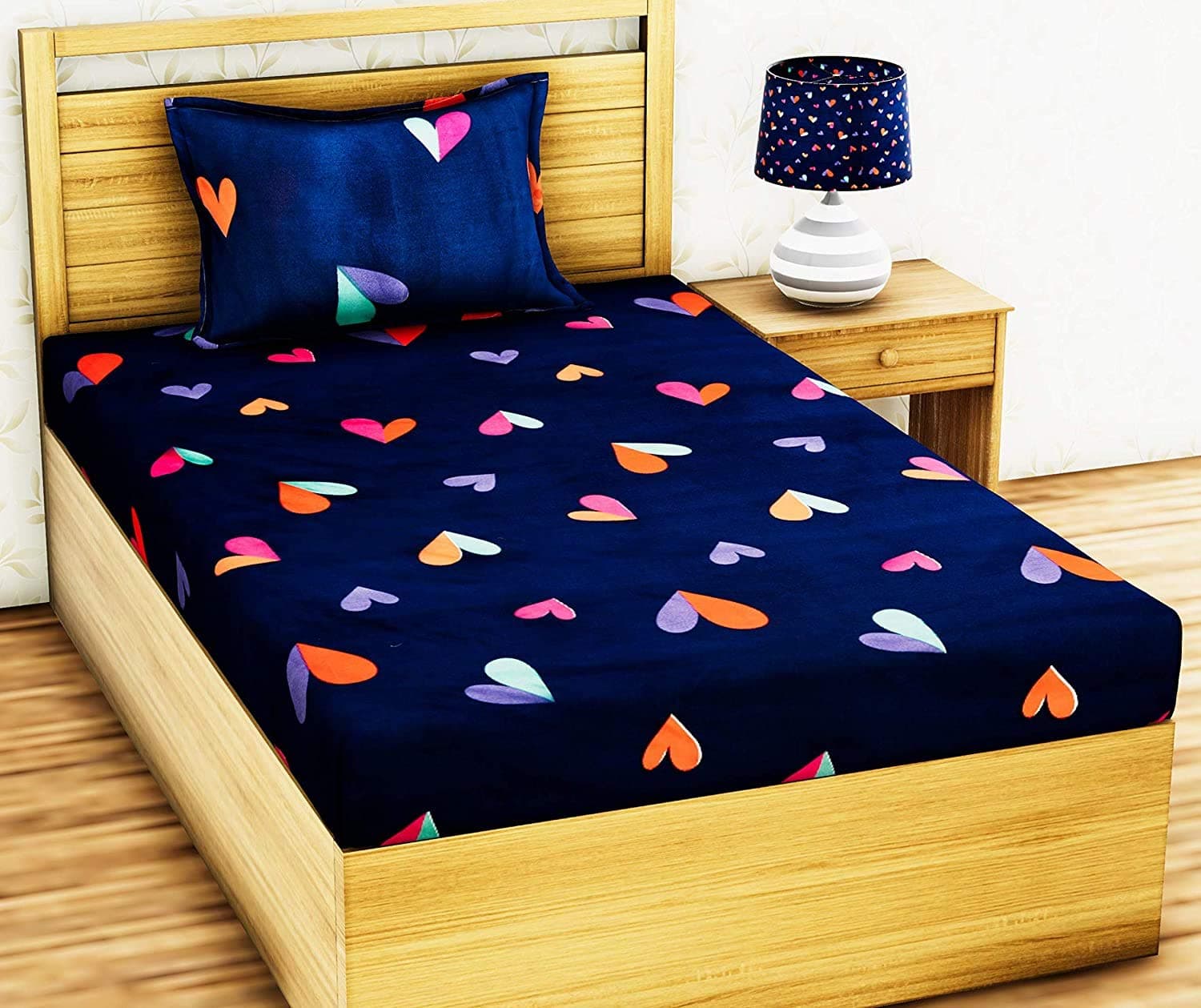 RRC Super Soft Microfiber Cotton 144 TC Fitted Bedsheet with 1 Pillow Cover,36X78(Inches) Elastic On All Around Side to Grip The Mattress