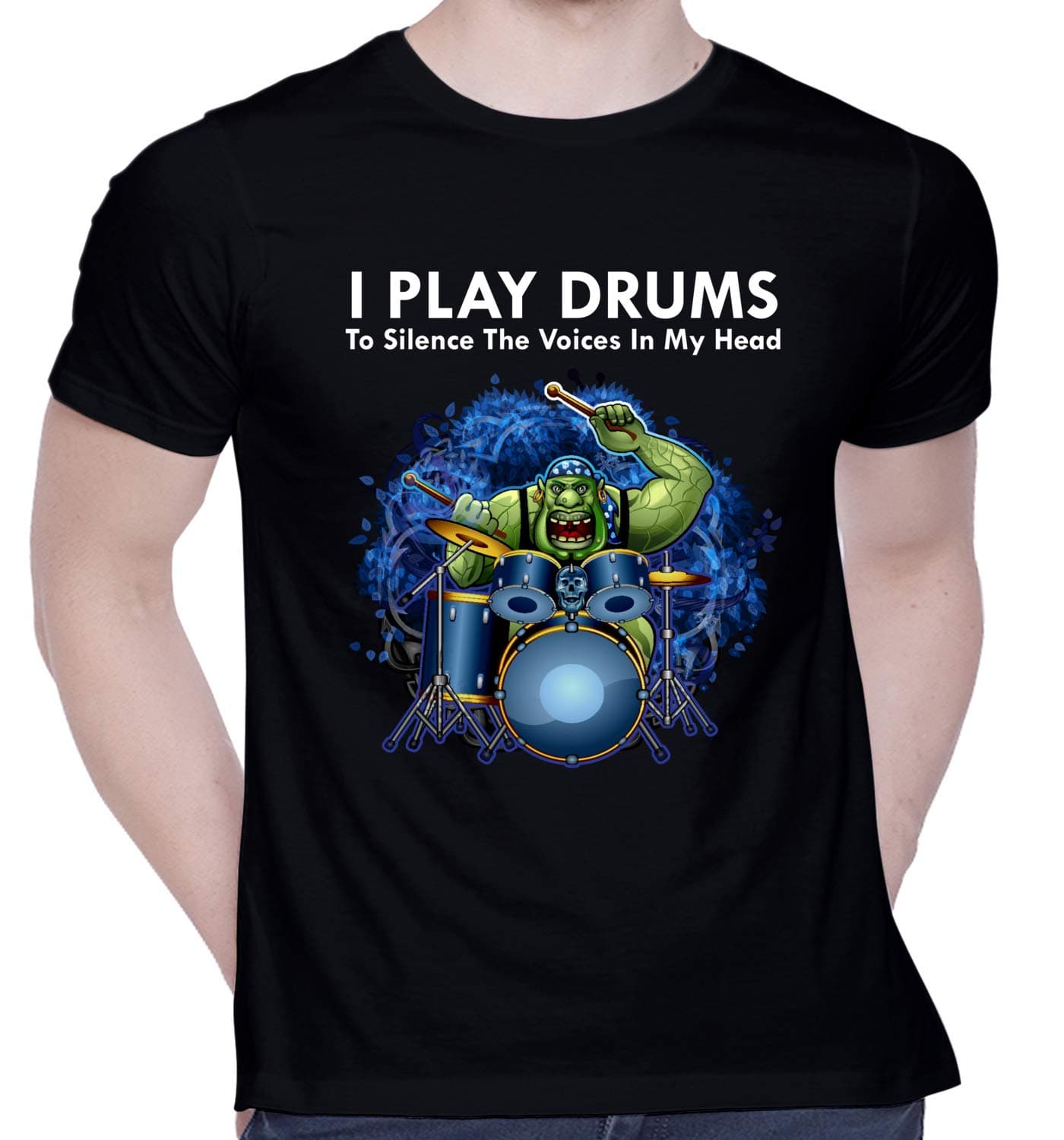 CreativiT Graphic Printed T-Shirt for Unisex I Play Drums - Black Tshirt | Casual Half Sleeve Round Neck T-Shirt | 100% Cotton | D00807-25