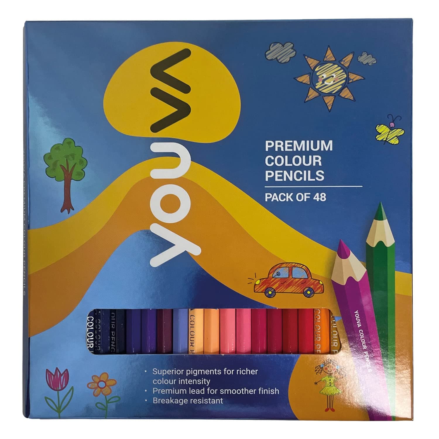 Navneet Youva Premium Multicolor Colour Pencils for Students, Professionals, Beginners, Colour Pencil For Gift, Pack of 48