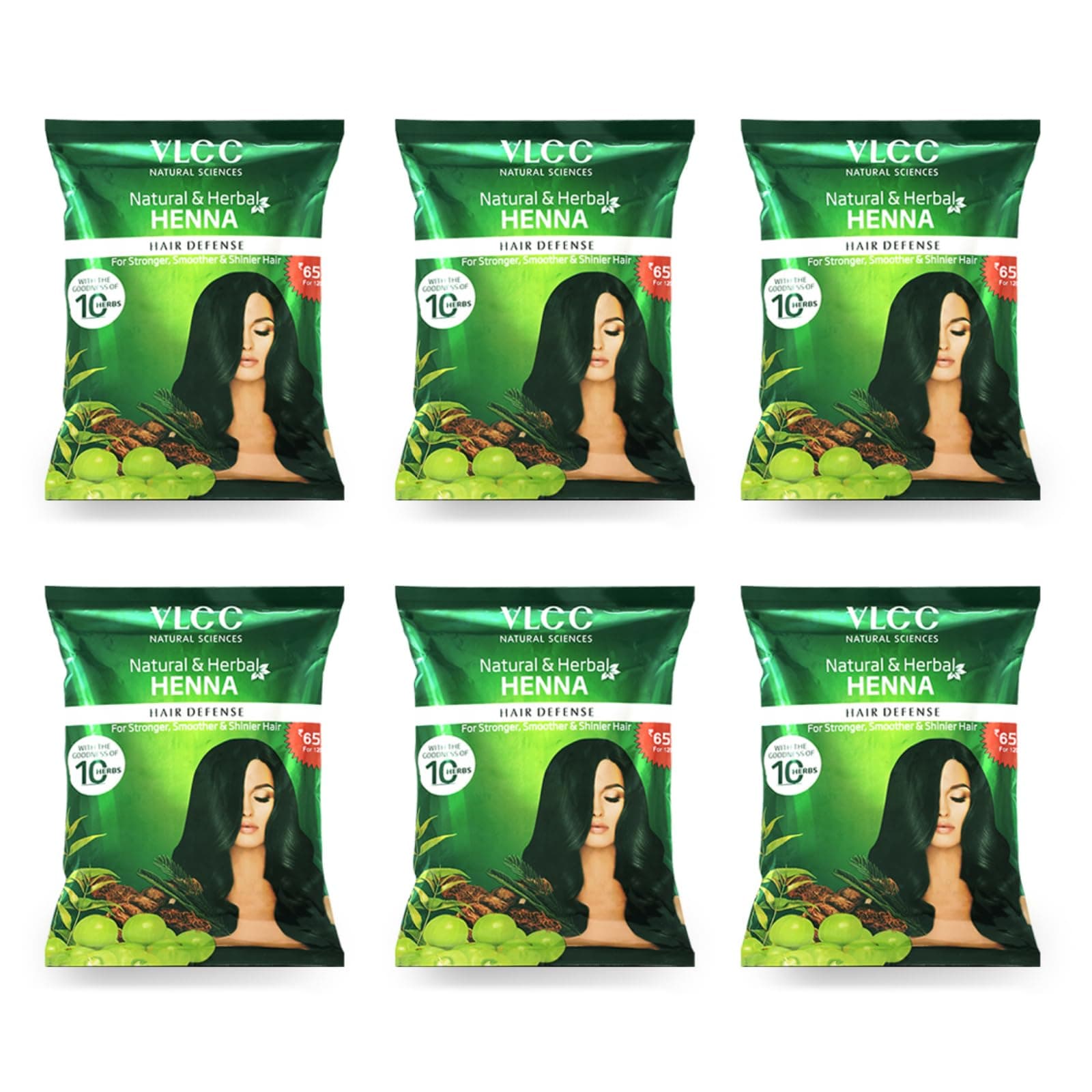 VLCC Natural & Herbal Henna - 120g X 6 (Pack of 6) | Goodness of 10 herbs like Amla, Brahmi, Jatamansi, and Bhringraj | For Stronger, Smoother & Shinier Hair.