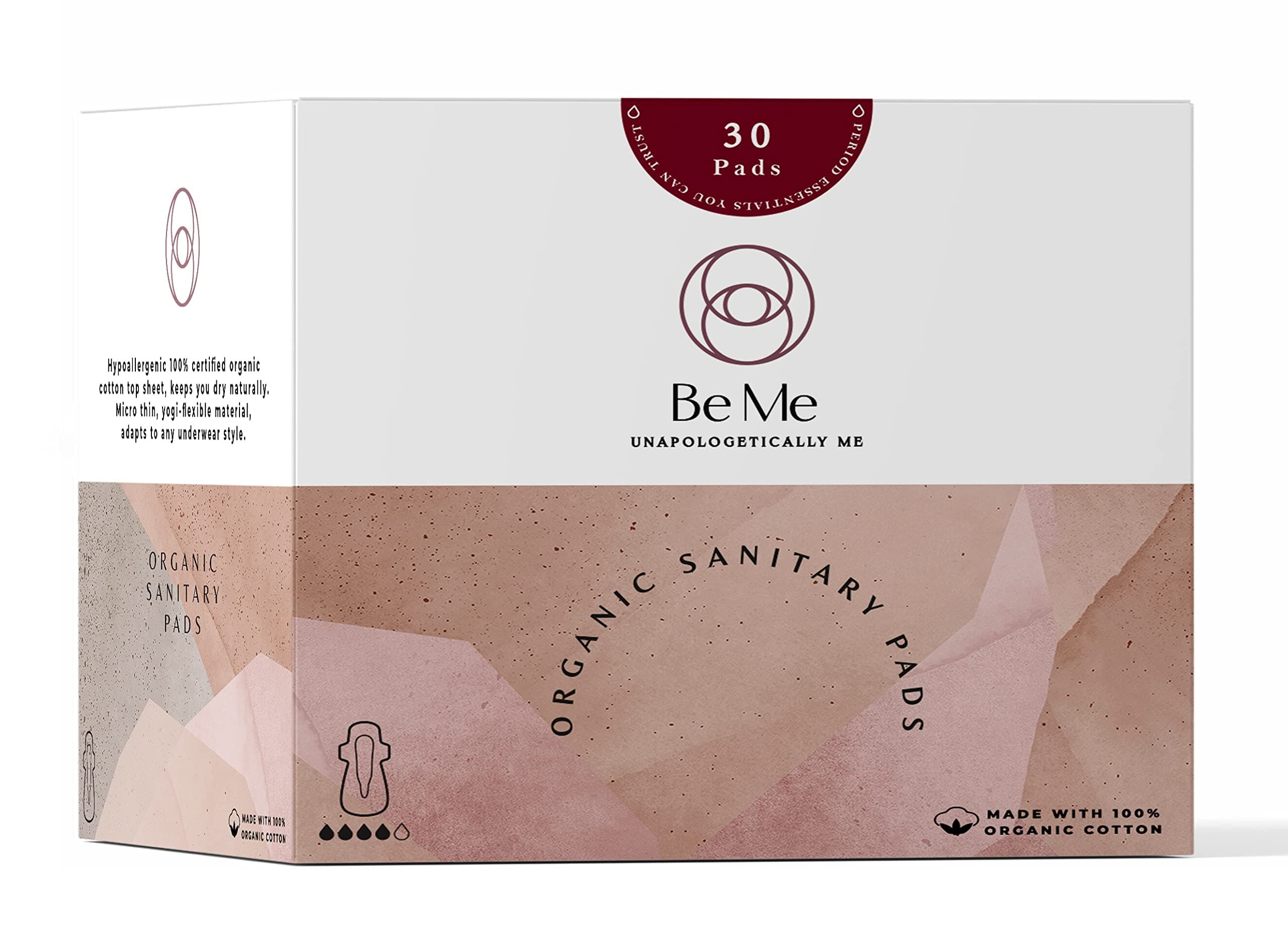 Be Me - Sanitary Pads for Women - Flow Wise -With White Disposal Pouches, Rash Free, Biodegradable, Anti Bacterial Napkin (Regular, Large & Extra Large - Pack of 30 Pads)