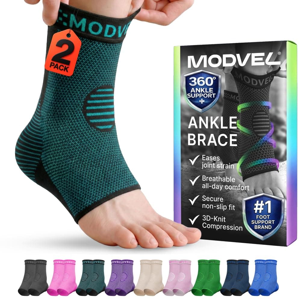 Modvel Nylon 2 Pack Ankle Brace Compression Sleeve|Injury Recovery, Joint Pain And More|Achilles Tendon Support, Plantar Fasciitis Foot Socks With Arch Support, Eases Swelling.