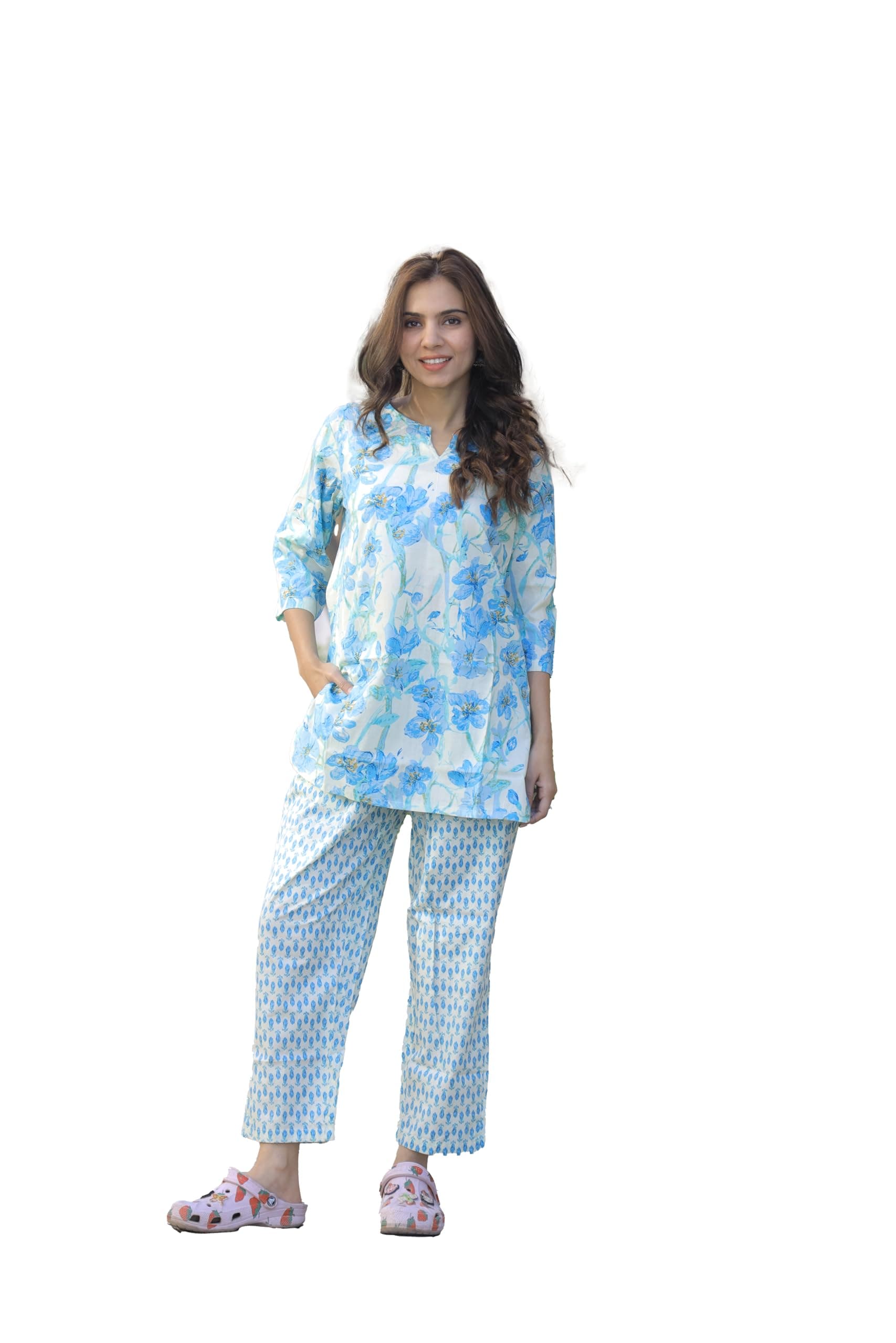 NIVAANI Cotton Night Suit Set for Women Comfortable Cotton Pajama Set for Ladies | Summer Night Dress Printed Top and Pyjama, Casual Loungewear Sleepwear, Casual Loungewear Sleepwear
