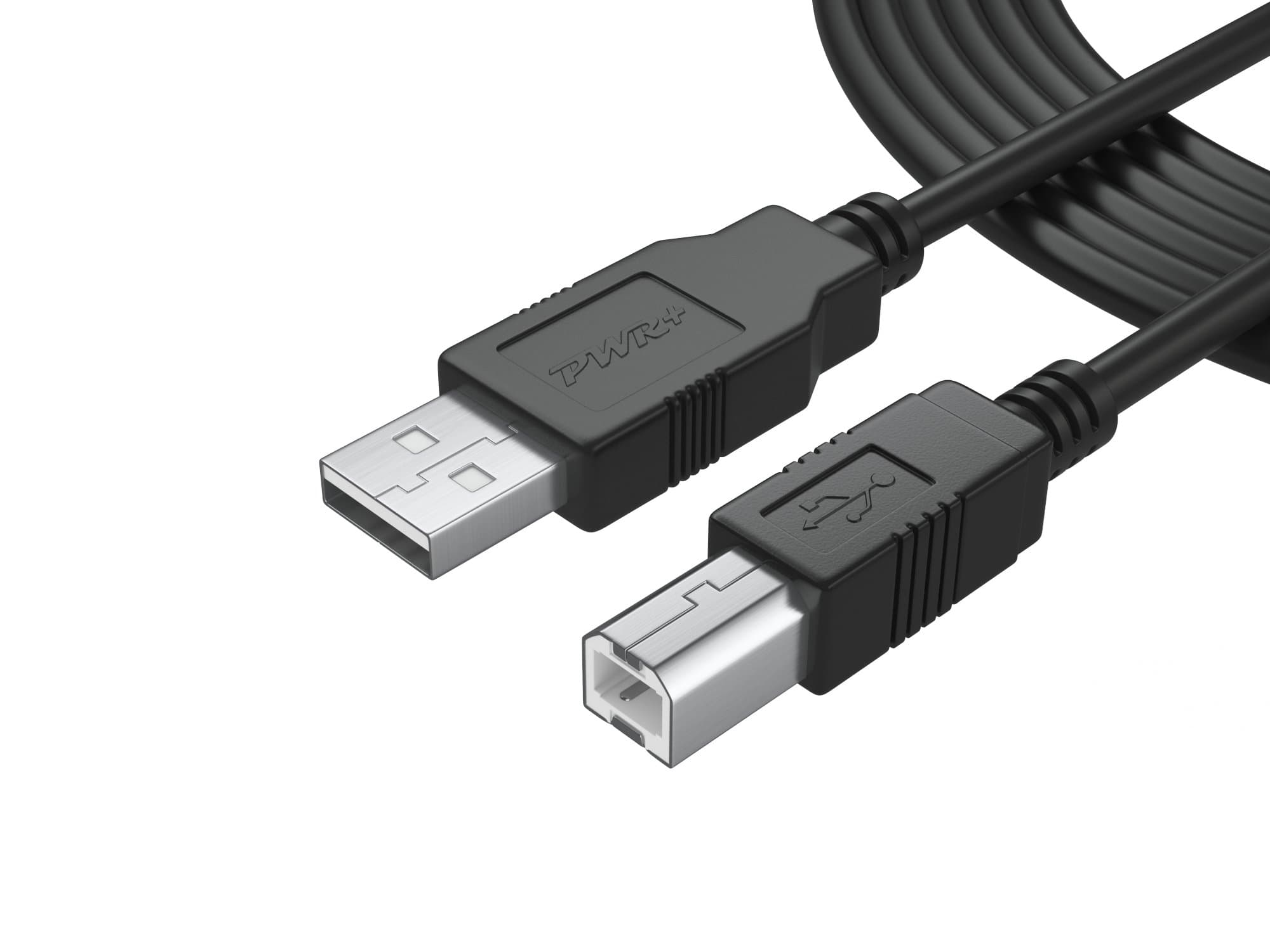 Pwr+ 6Ft Long USB-2.0 Cable Type-A to Type-B High Speed Cord for Audio Interface, Midi Keyboard, USB Microphone, Mixer, Speaker, Monitor, Instrument, Strobe Light System Laptop Mac PC Type A to Type B