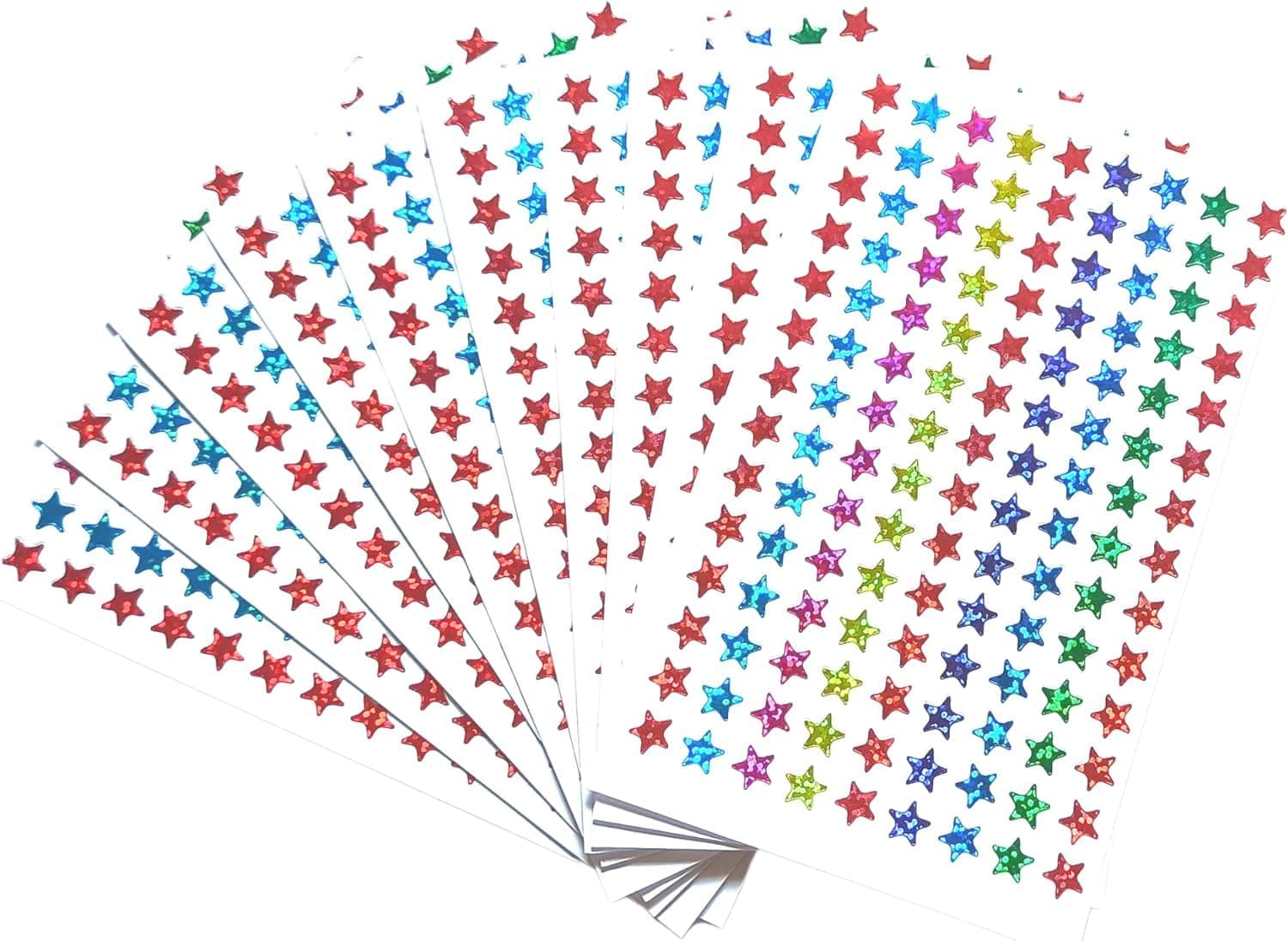 SAMVARDHAN Star Shape Stickers for Kids – 10 Sheets of Multicolor Reward and Decorative 1260 Star Stickers | Shiny Star Label Sheets for Teachers, Crafts, Scrapbooks & Planners