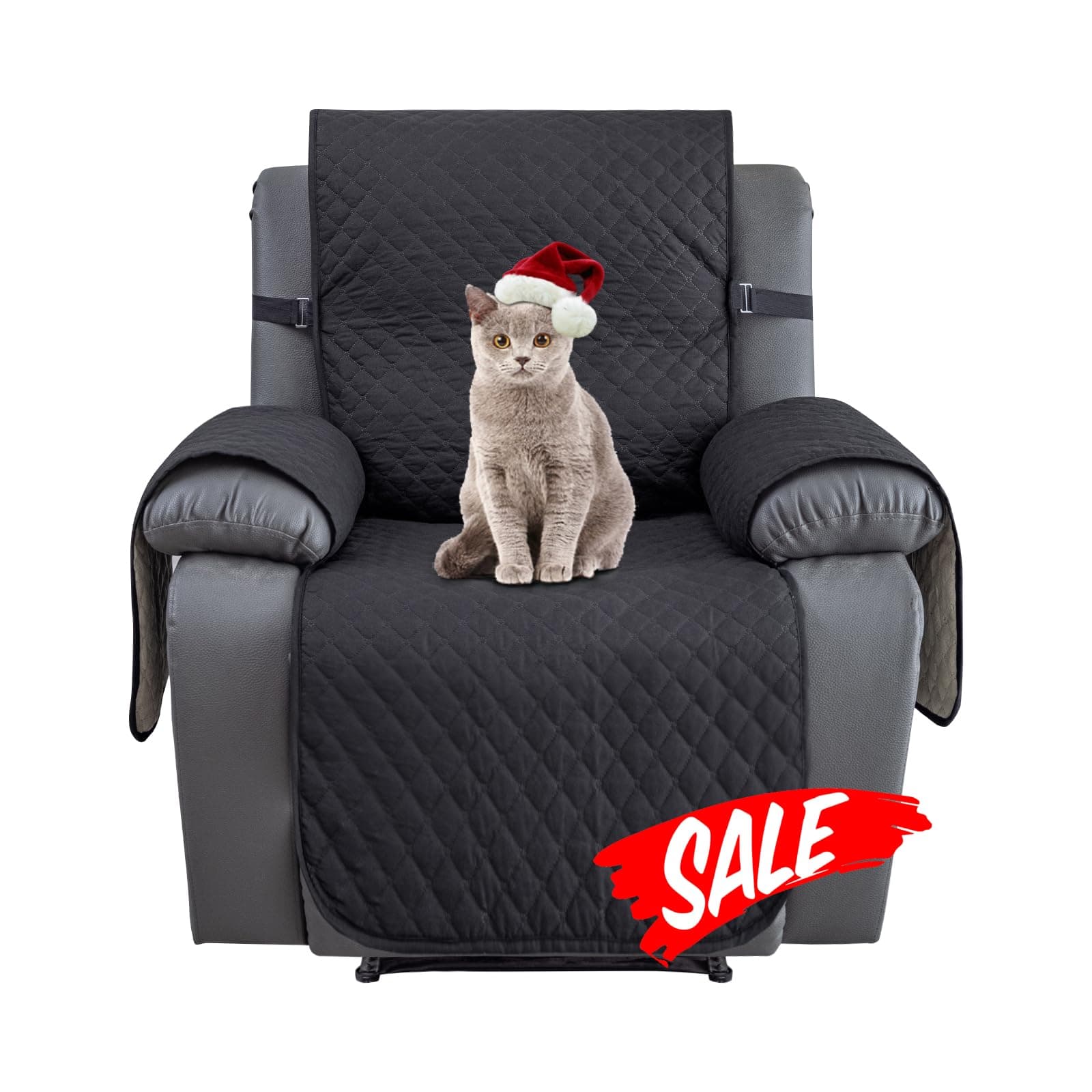 XINEAGE Waterproof Recliner Sofa Cover Super Anti-Slip Chair Slipcover, Quilted Couch Cover with Elastic Straps, Washable Furniture Protector for Living Room Kids Dogs Pets (Recliner, Black)
