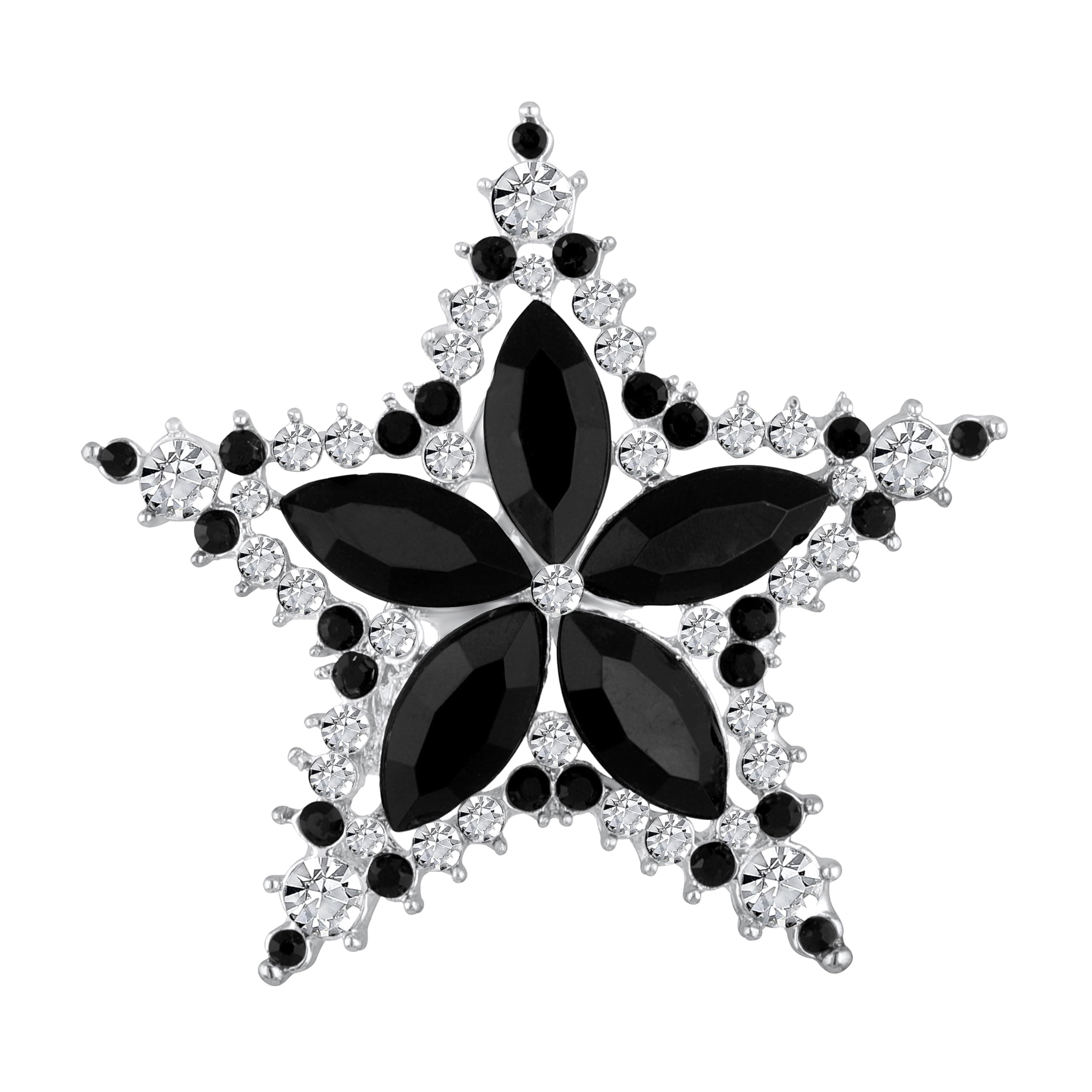 Mahi Black and White Shiny Crystals Studded Twinkling Star Brooch Saree Pin for Women (BP1101175RBla)