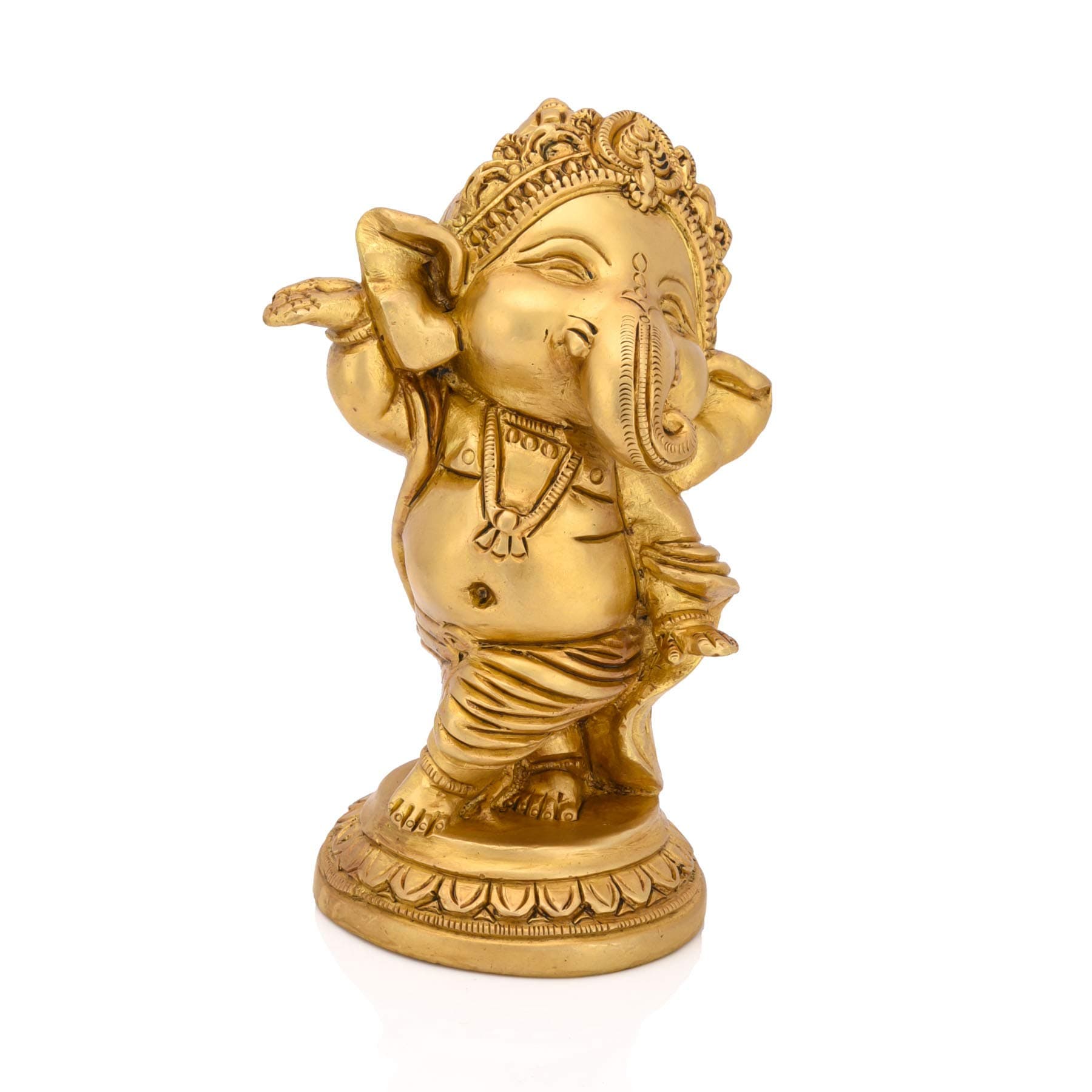 Collectible India Brass Ganpati Idol Sculpture, 5'' x 3.8'', Golden (Model Number: GBS195)