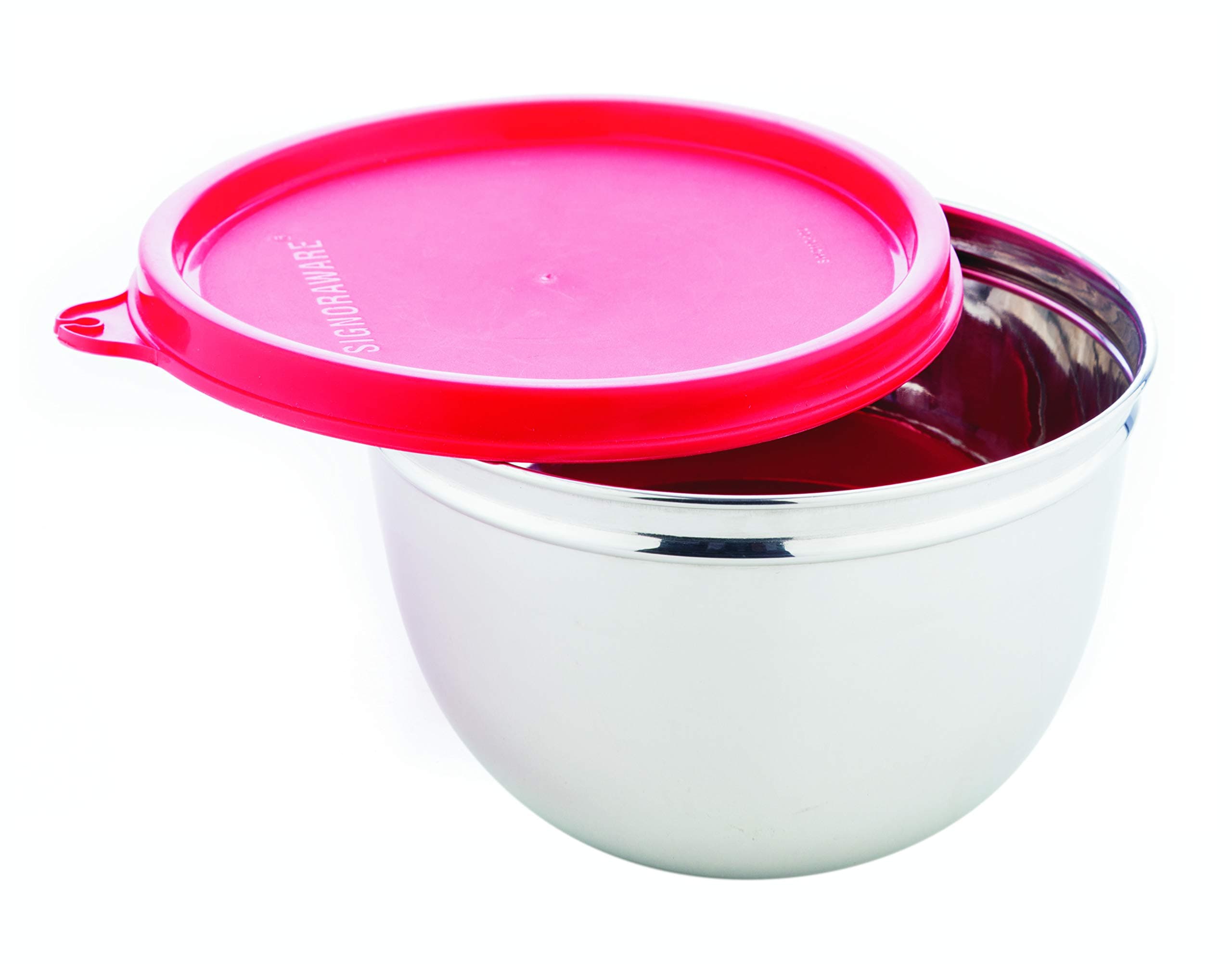SIGNORA WARE 1000ml Mixing Bowl with Lid / Stainless Steel / Leak Spill & Crack Proof / Food Grade Bpa Free Anti Rust / Mix Serve Pack and Store / Kitchen Storage Box & Organizers ( 1 Liters / Red)