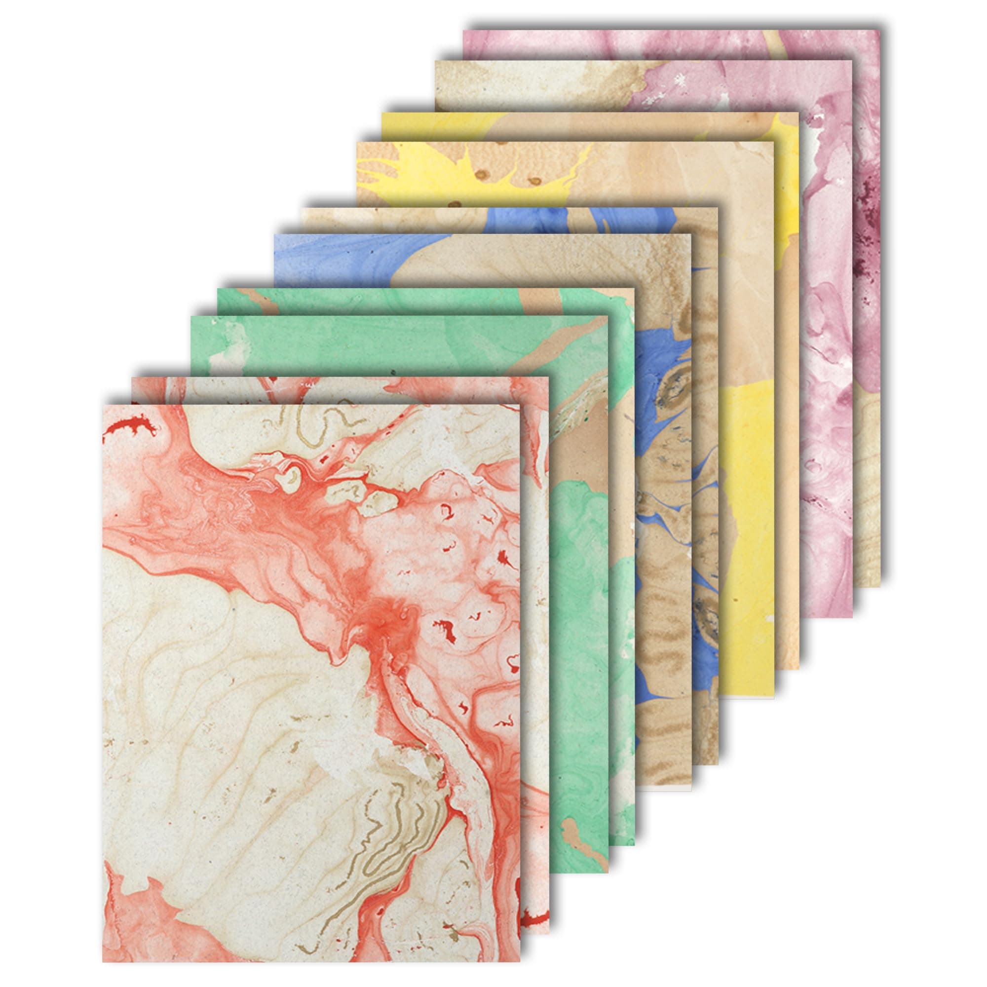 Lakeer A4 Marble Design Handmade Paper, 180 GSM, 5 Assorted Colours, Pack of 10 Sheets, Gift wrapping , Scrapbooking, Envelope and Gift Decoration