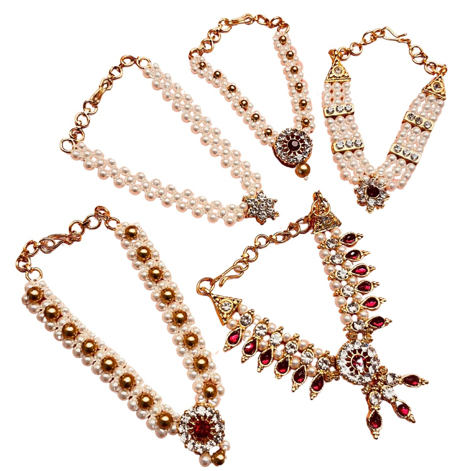 Krishnsakhi Pearls and Stones 5 Necklace Set for God Idols Decoration | Idol Height 3-6 inches. Not for Kids