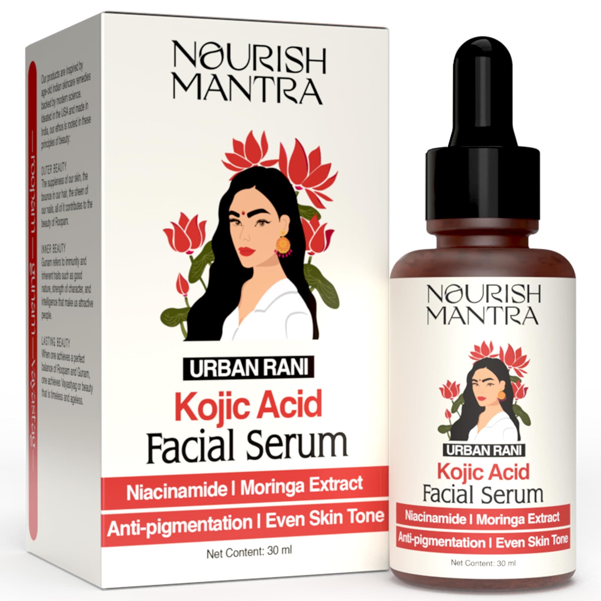 Nourish Mantra Urban Rani Facial Serum/Face Serum For Glowing Skin & Pigmentation/Formulated With Kojic Acid, Niacinamide And Moringa Extract/For Both Men & Women/For All Skin Types (30ml)
