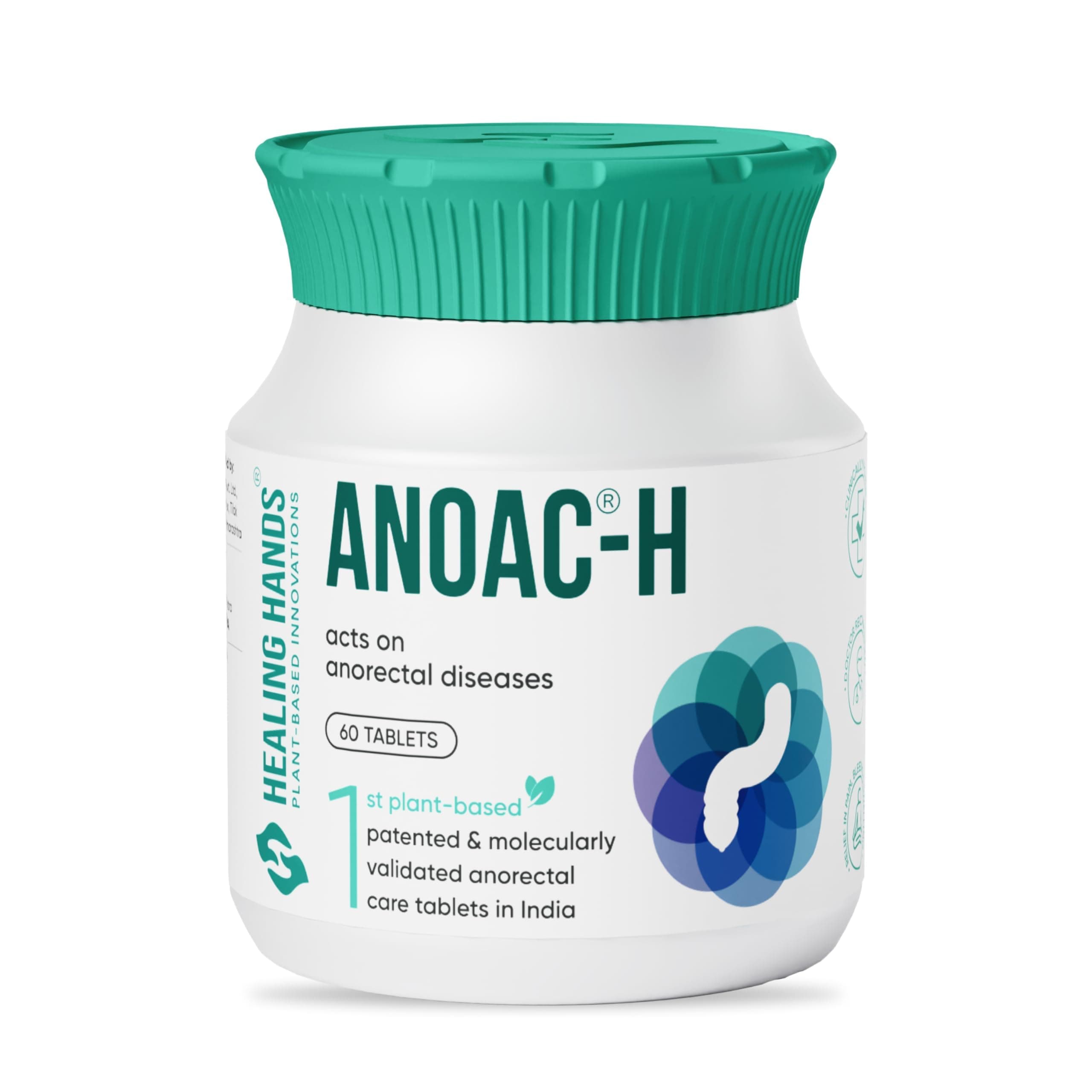 Healing Hands Anoac-H Advanced Piles and Fissure Treatment Tablets – 60 Days, Patented Plant Based Tablets to treat Severe Piles and Fissure, Clinically Proven, Herbal & Natural Piles Care