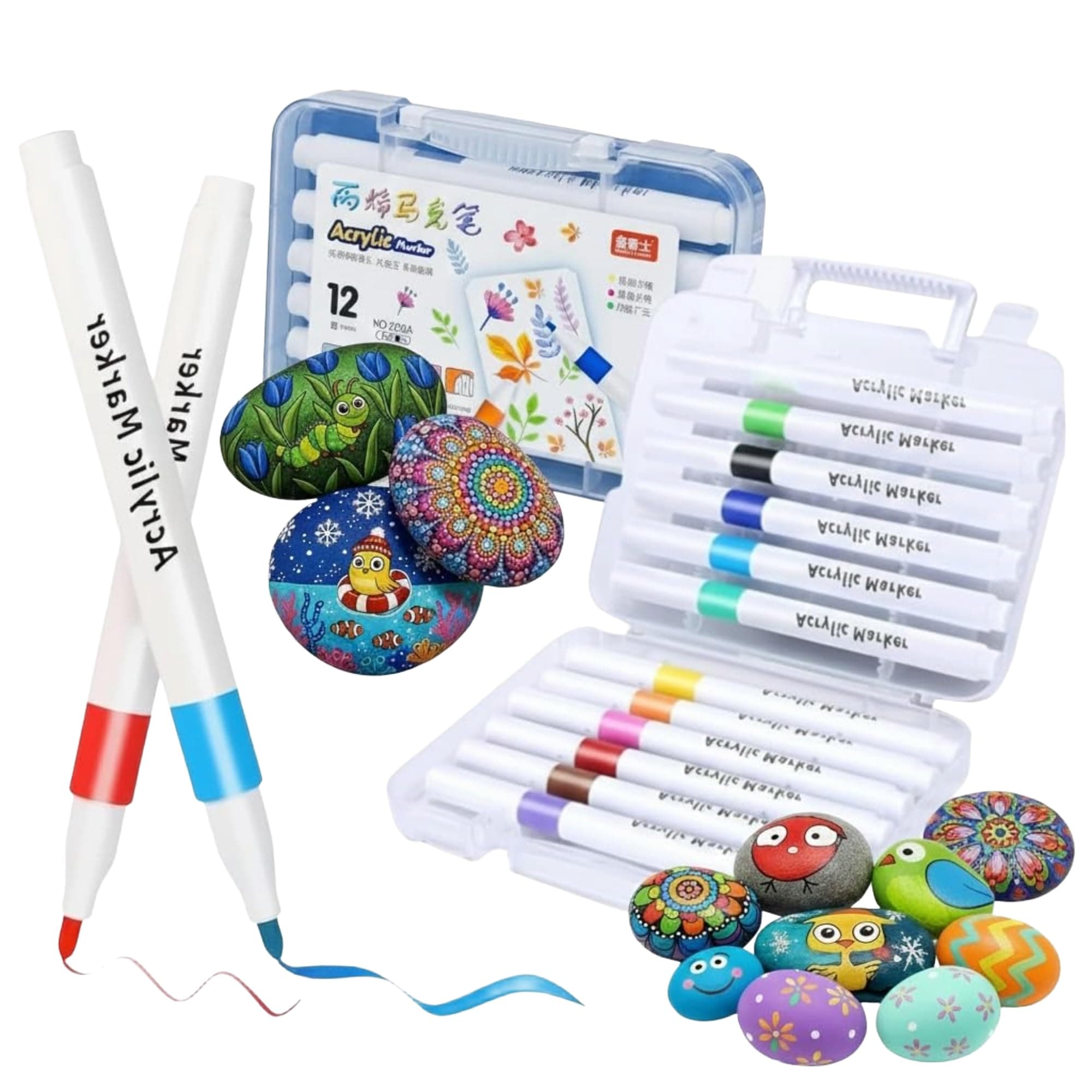 Corslet 12 Shades Acrylic Markers Paint Pens Set Markers Ideal for Mandala Art Doodling Drawing Sketching, Colouring & Shading Pens for Painting