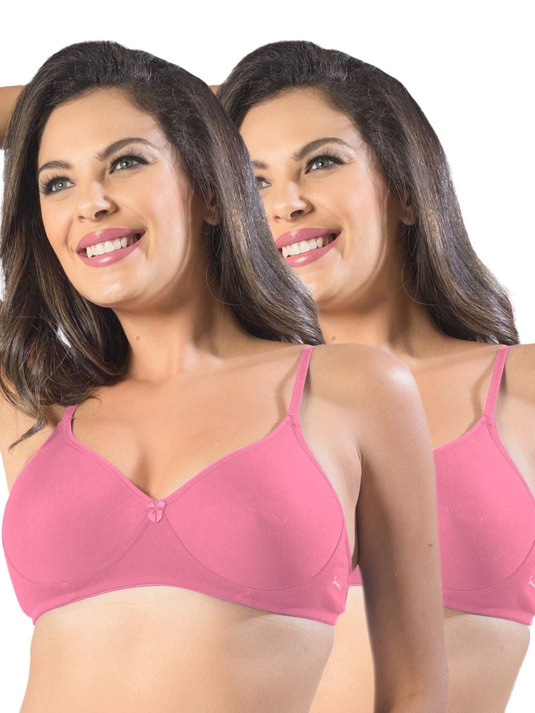 SONARI Smile Womens Non-Padded Cotton Polyester Bras - Solid, Non-Wired, Moderate Coverage, Ideal for Regular Wear (Pack of 2)
