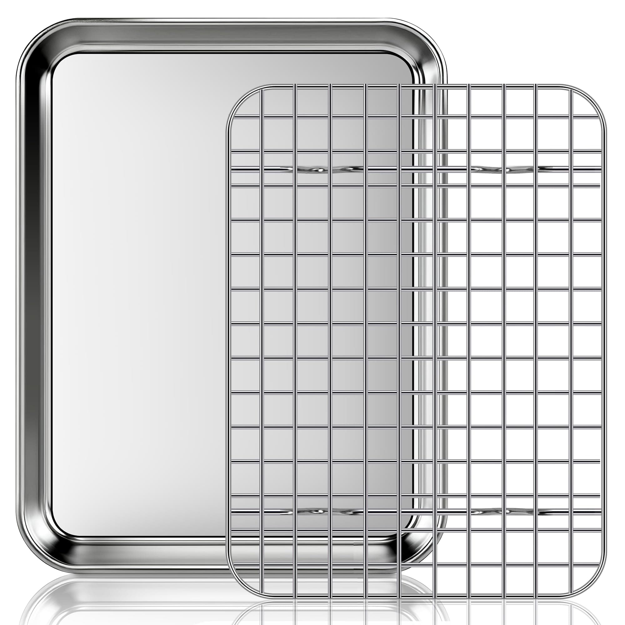 Fire More Small Baking Sheet with Rack Set [ Small Cookie Sheets + Small Baking Racks], Stainless Steel Small Baking Pan and Grill Rack - Rust & Warp Resistant & Nonstick