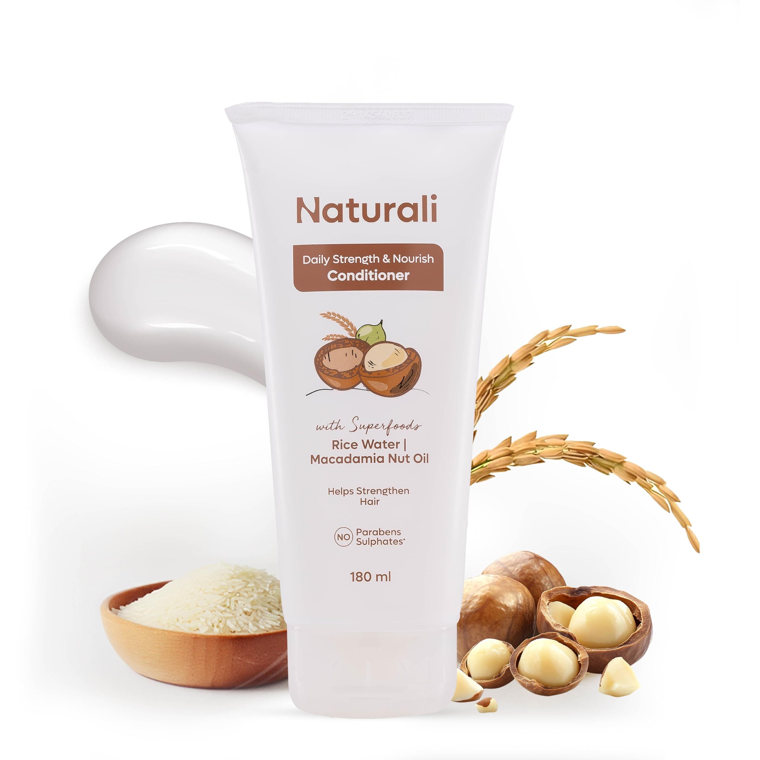 Naturali Daily Strength & Nourish Conditioner with Rice Water & Macadamia Nut Oil | 2X Nourishment & Shine | Strengthens Hair & Reduces Frizz | Sulphate & Paraben Free Everyday Conditioner For Women & Men | 180ml