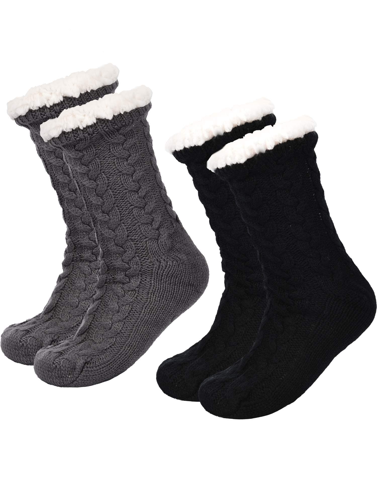 Boao 2 Pairs Women's Warm Christmas Fuzzy Slipper Socks - Fleece-lined Non Slip