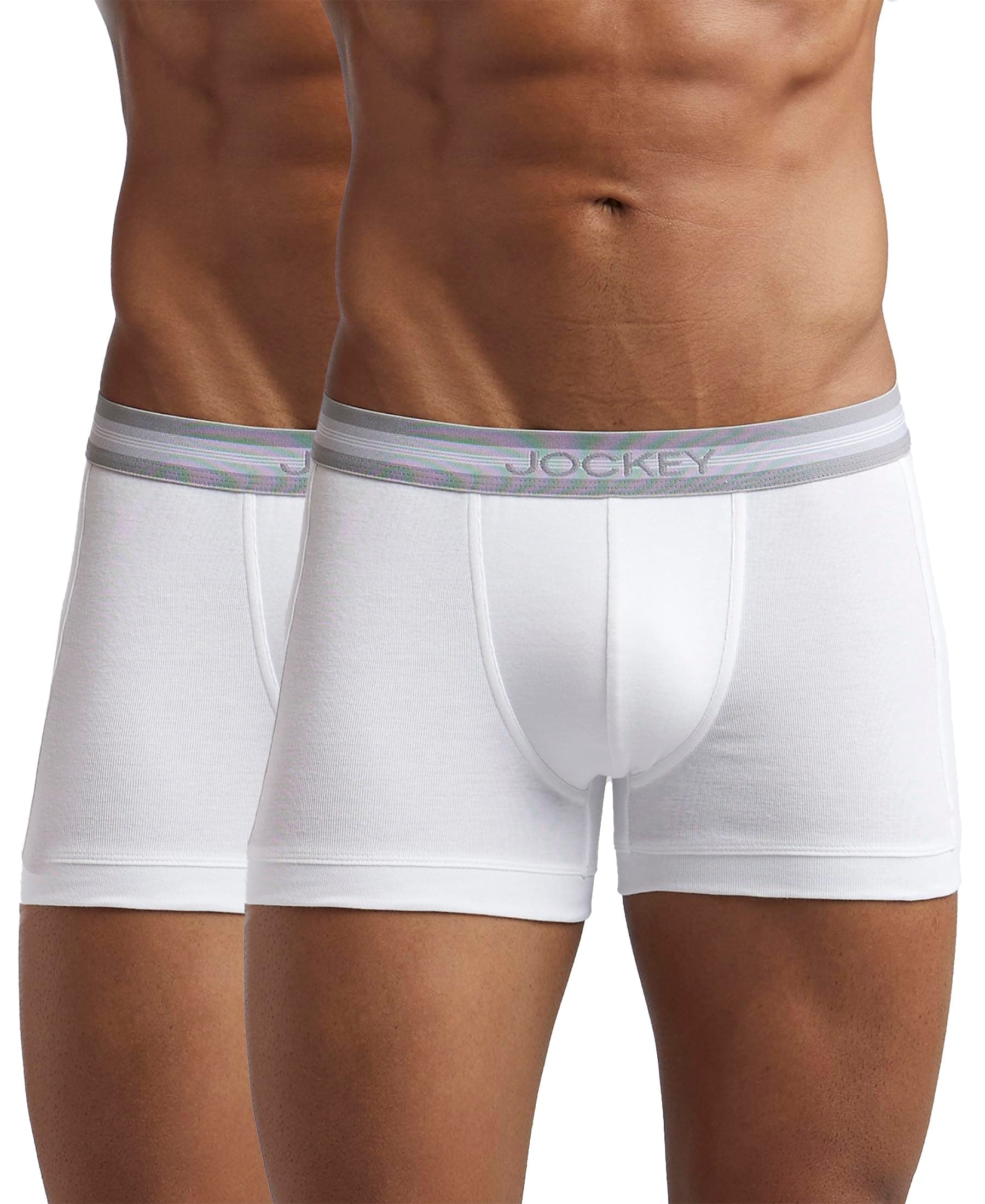 Jockey 1015 Men's Super Combed Cotton Rib Solid Trunk with Stay Fresh Properties (Pack of 2)_White_M