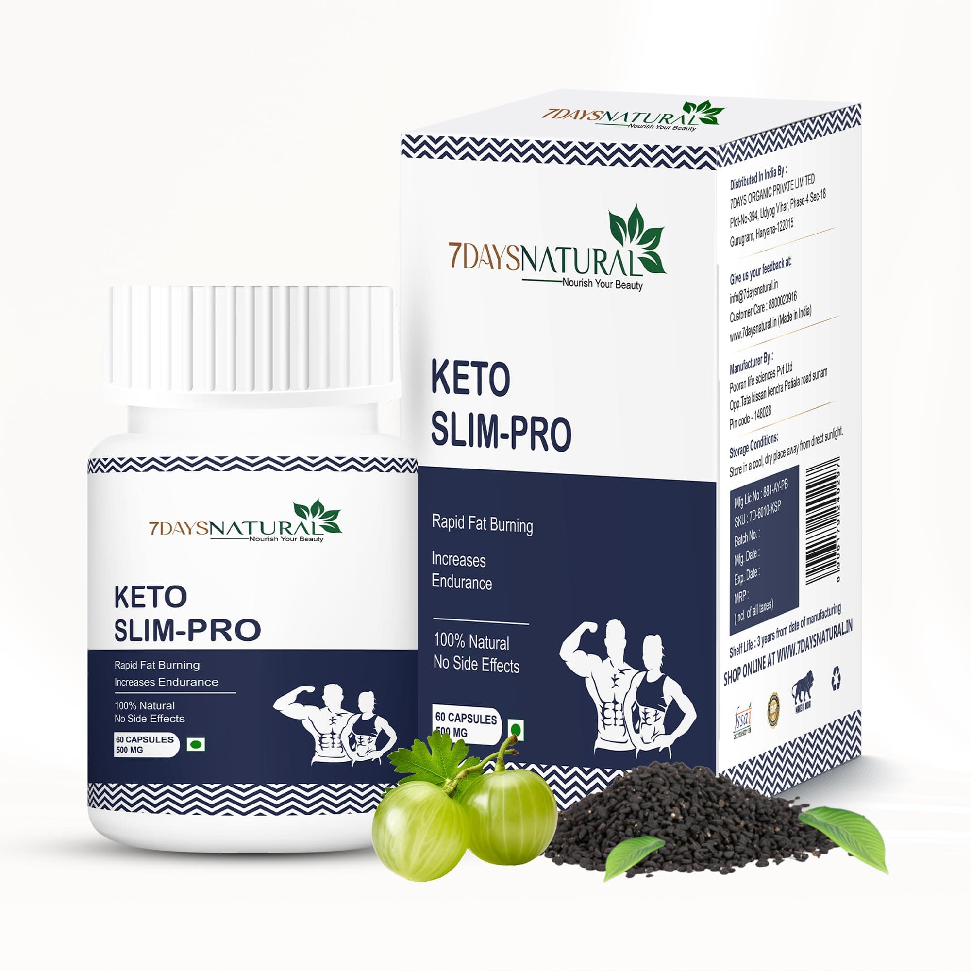 7DAYSNATURAL Keto Slim-Pro Advanced Fat Burner & Weight Loss Supplement for Men & Women | Garcinia Cambogia, Green Coffee, Natural Energy Booster | Weight Management | 60 Capsules