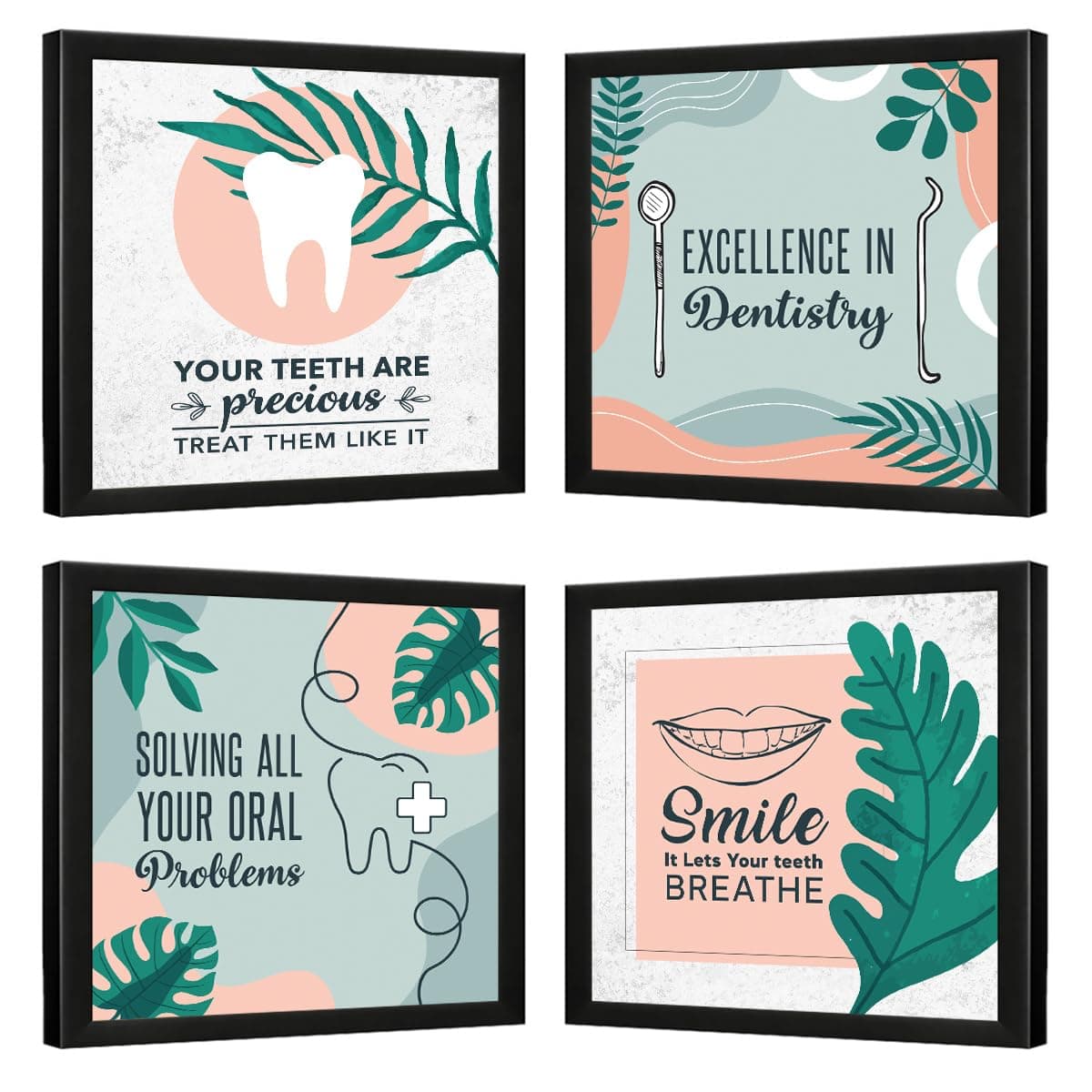 Chaka Chaundh - Dentist Quotes Wall Frames for Dental Clinic - Dentist Quotes Wall Frame - Doctor Hospital Wall Art Frame Decor – 11 X 11 inches (Set of 4)