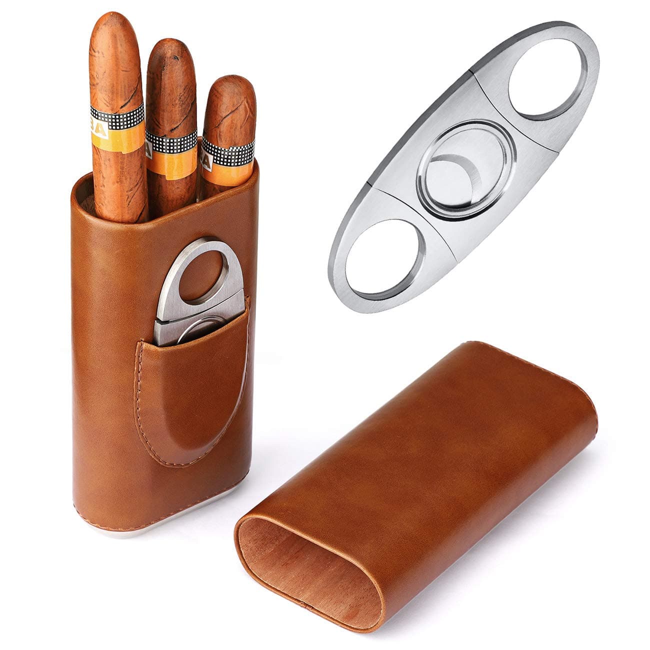 3 Sticks Portable moisturizer Cigar Case Imported Cedar Wood Lined Cigar humidor Cigar Box Stainless Steel Cutter Set