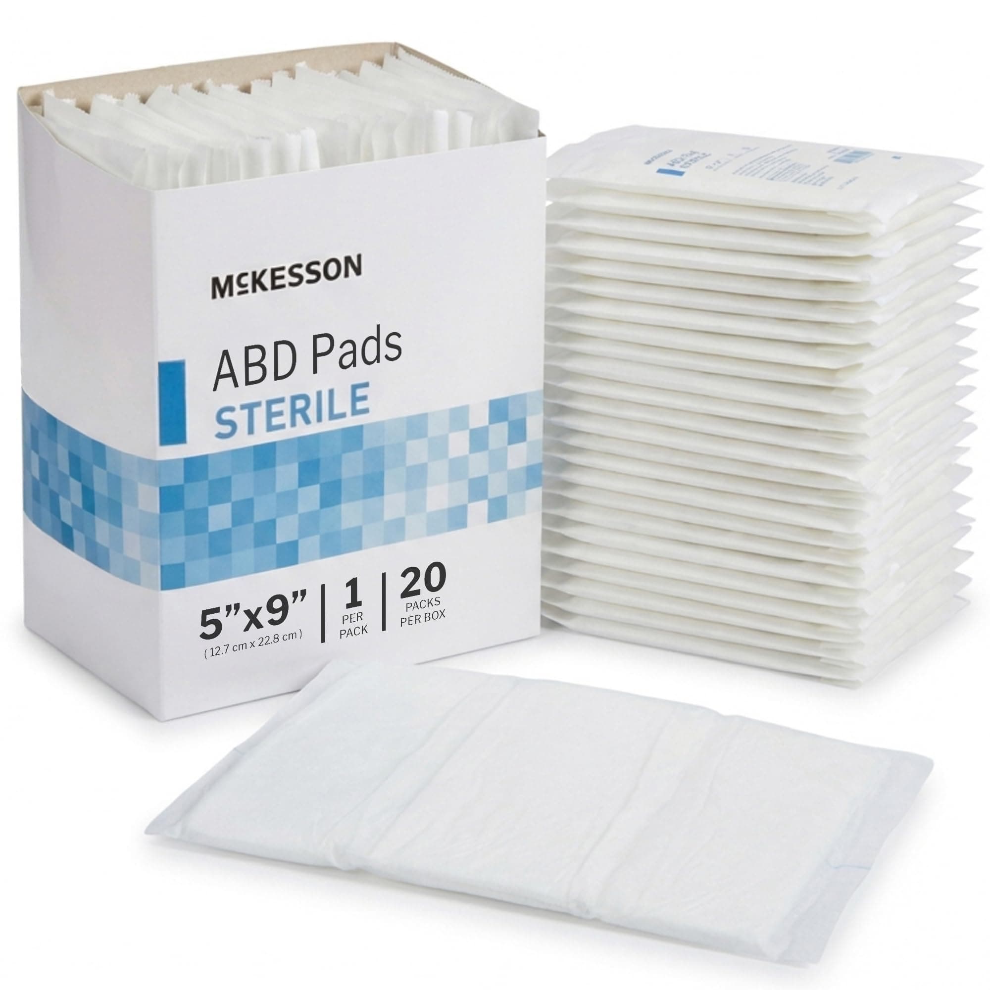 McKesson Abdominal Pads, Sterile, Nonwoven Cellulose, 5 in x 9 in, 20 Count, 6 Packs, 120 Total
