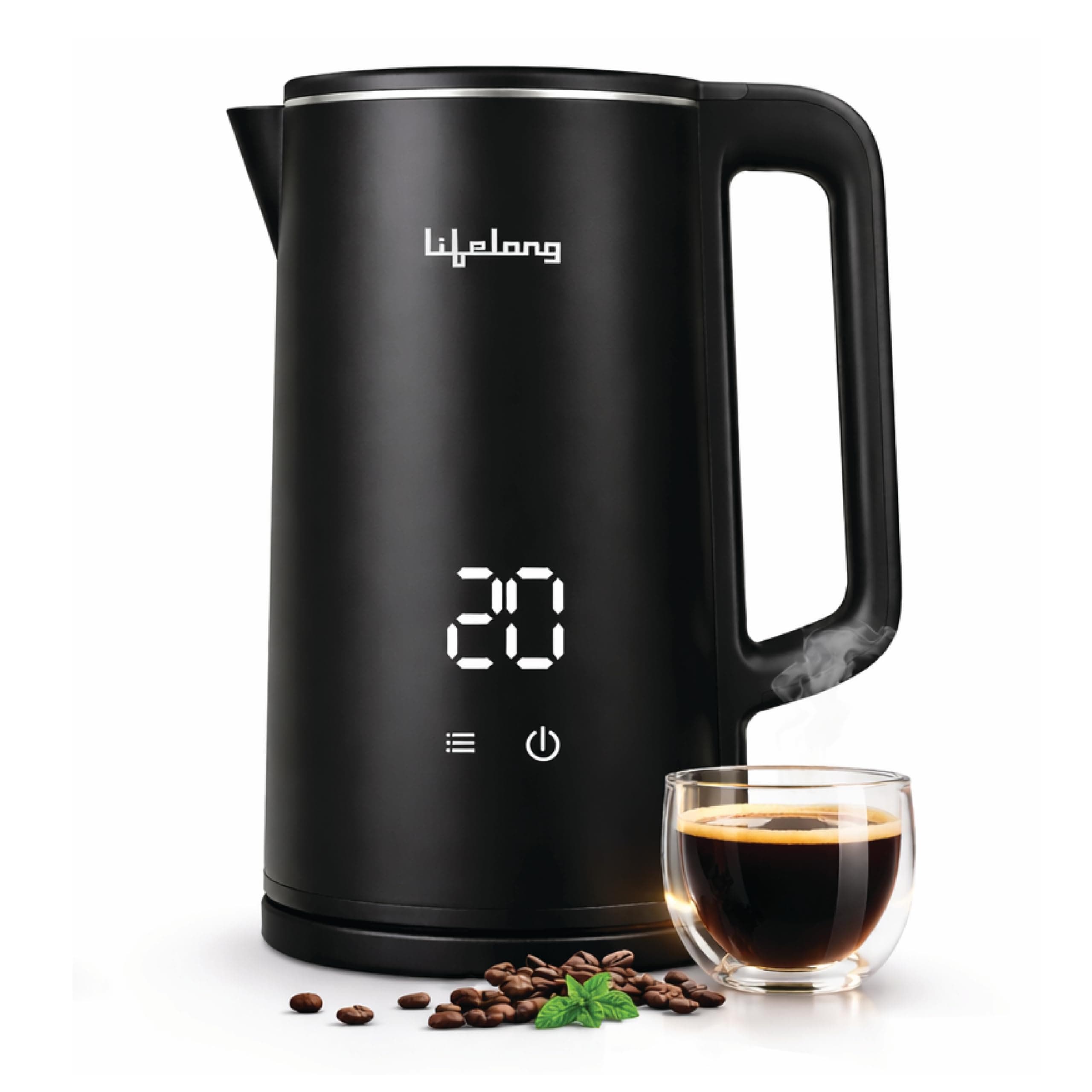 Lifelong Electric Kettle 1.8L | 1350W with 4 Preset Modes & Live Temperature Display | Elegant Cool Touch Design, 360° Swivel Base | Fast Boil, Auto Shut-Off, Overheat Protection (Black, LLDEK02)