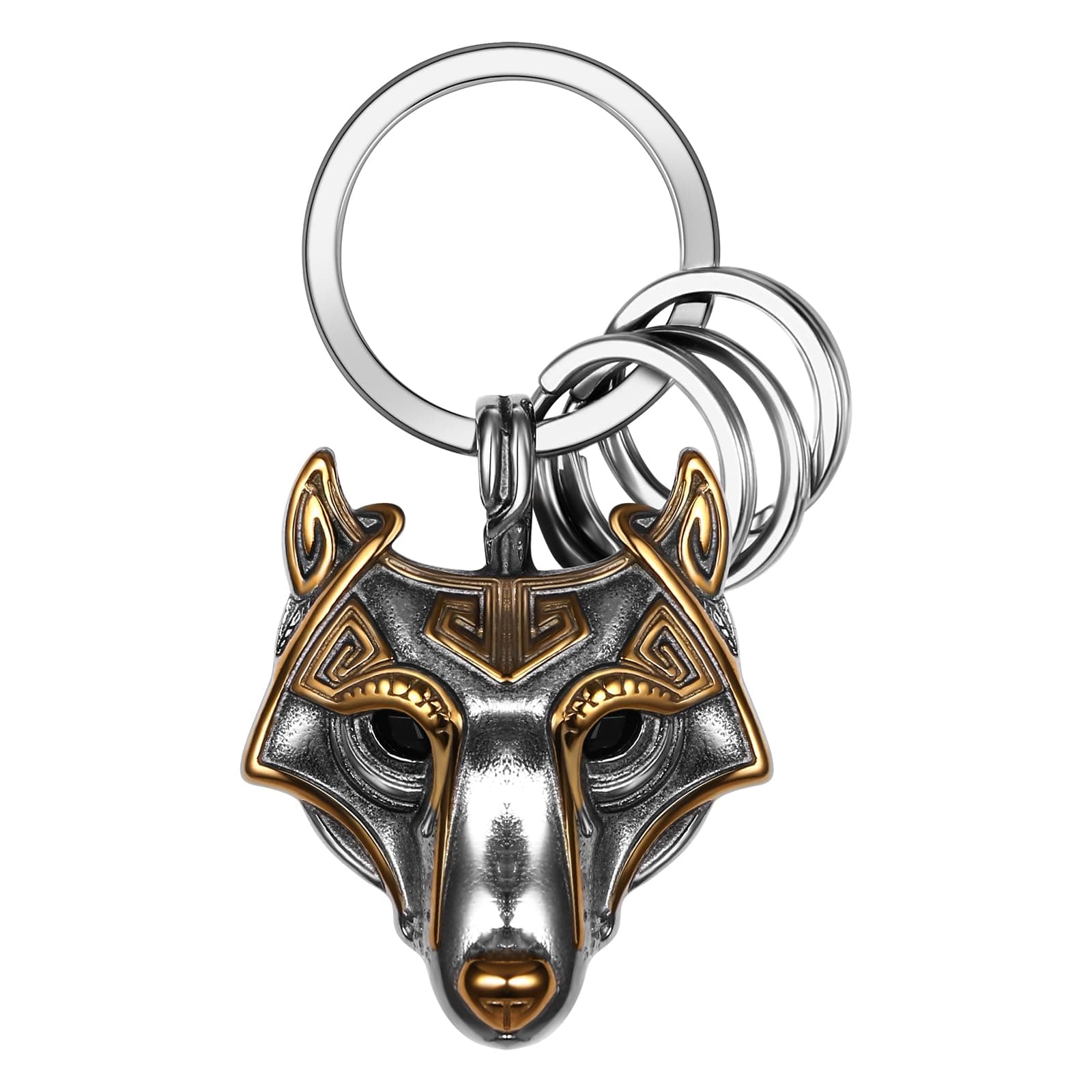 OIDEA Norse Viking Keychain for Men: Vintage Celtic Knot Wolf Head Key Chain Key Rings Amulet Jewelry Gift for Mens, Wolf Head- Silvergold, Medium