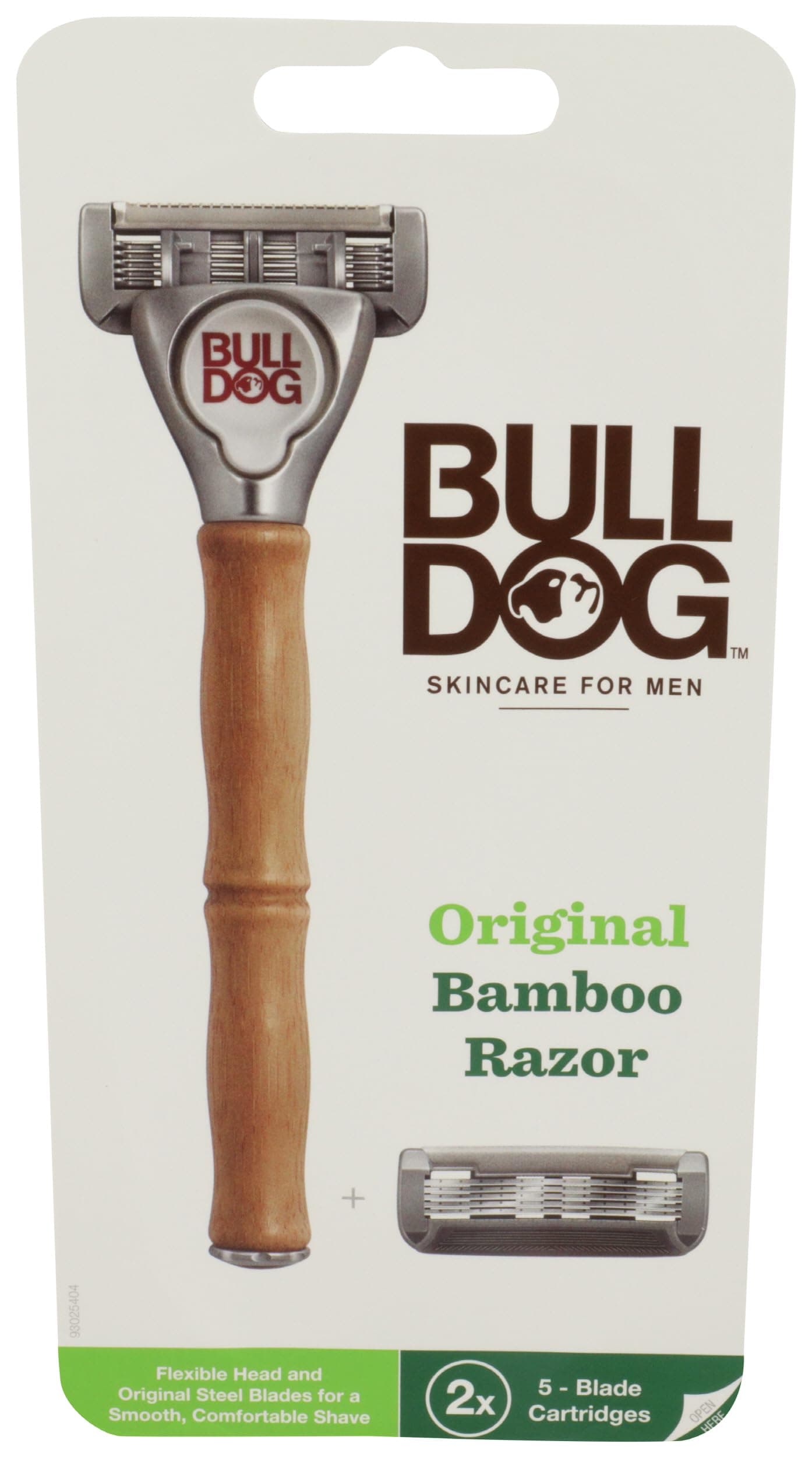 Bulldog Skincare For Men, Original Bamboo Razor, Two 5-Blade Cartridges