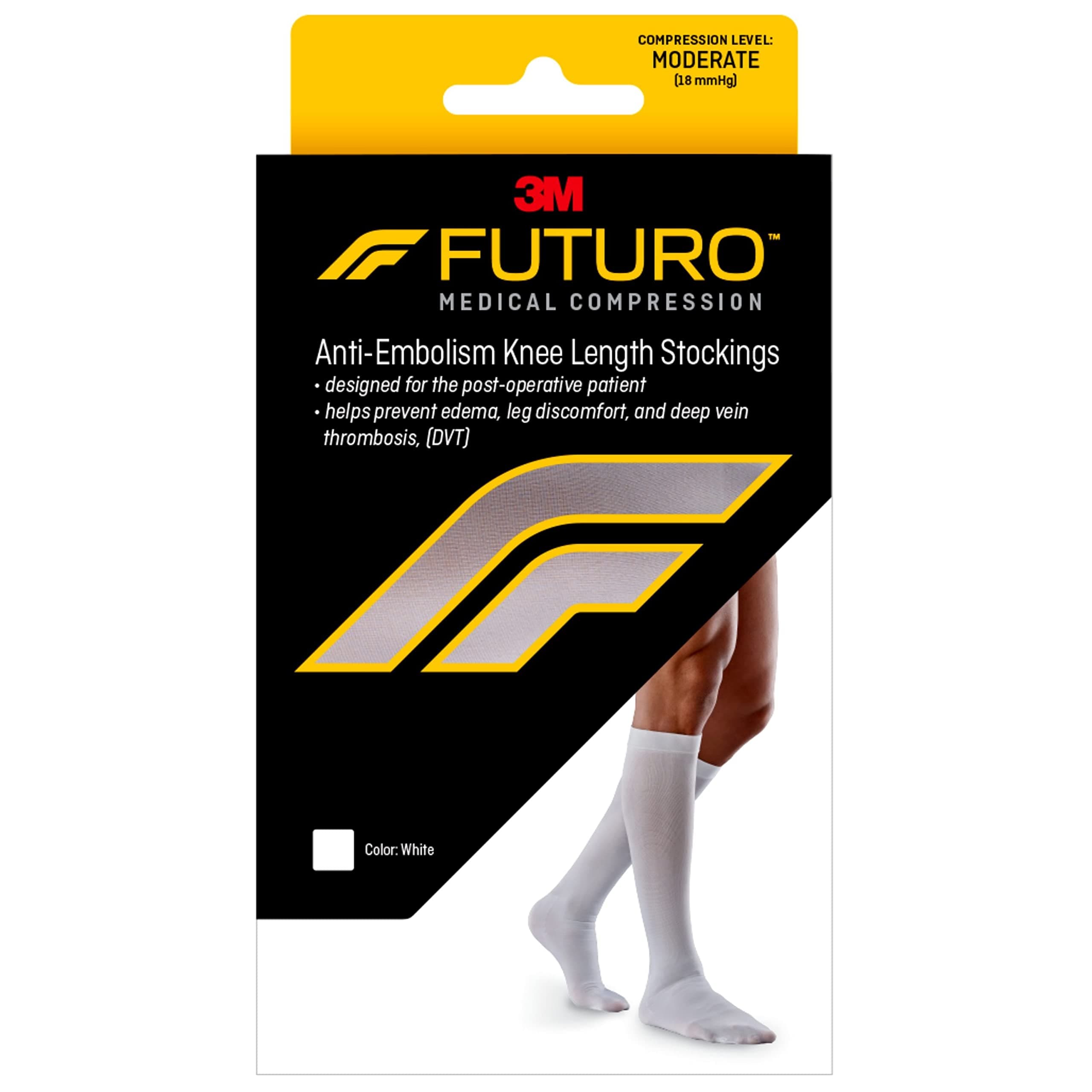 Futuro Anti-Embolism Knee Length Stockings, Closed Toe, White (XL)