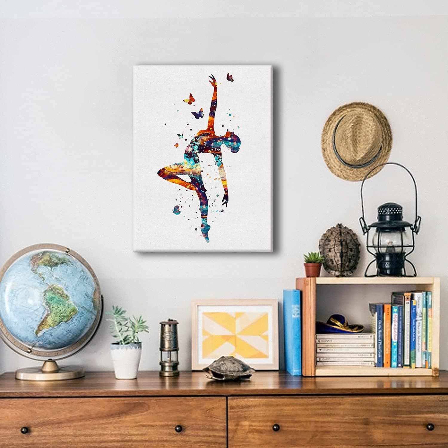 Gymnastics Tumbling Butterfly Watercolor Canvas Wall Art for Home/Bedroom/Nursery Decor - Girls Dancer Pose Canvas Print Wall Art Painting Ready to Hang Sports Gifts - Easel & Hanging Hook 12x15 Inch