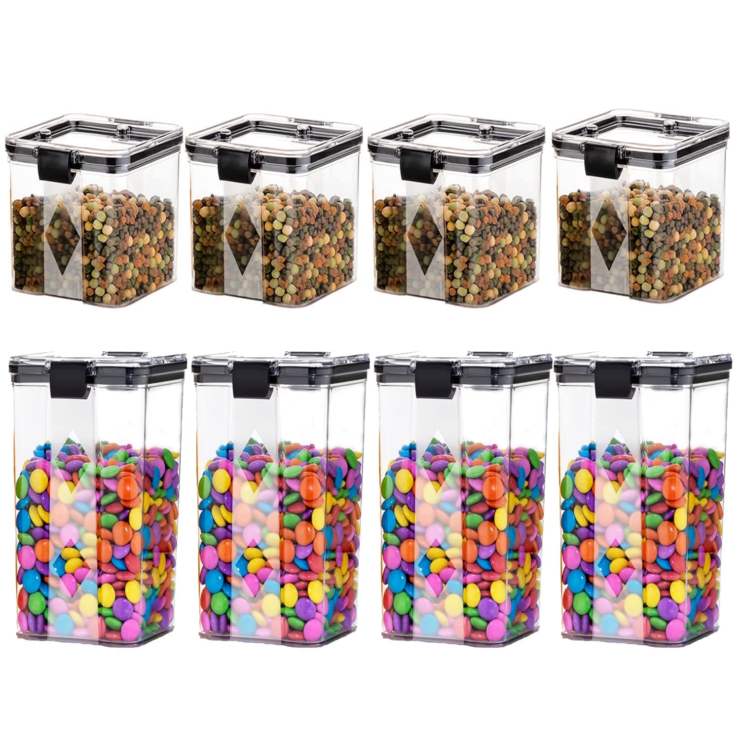 GOLWYN Air Tight Containers For Kitchen Storage Set, Plastic Boxes For Storage, Kitchen Organizer & Kitchen Accessories Items (700Ml And 1100 Ml, 8 Pcs)(Plastic), Transparent