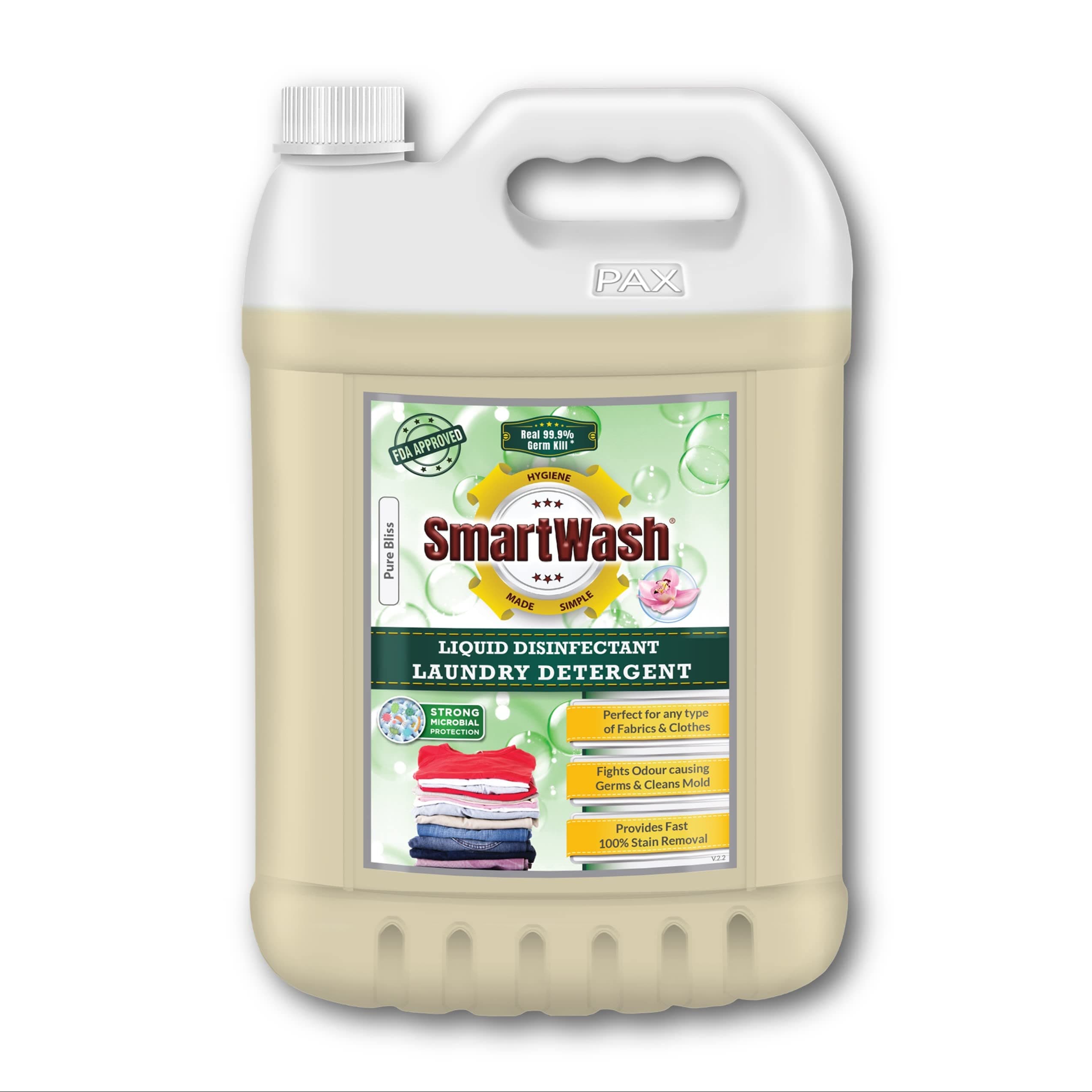 SmartWash Laundry Detergent Fabric Wash with Disinfection Protection (Pure Bliss), 5L