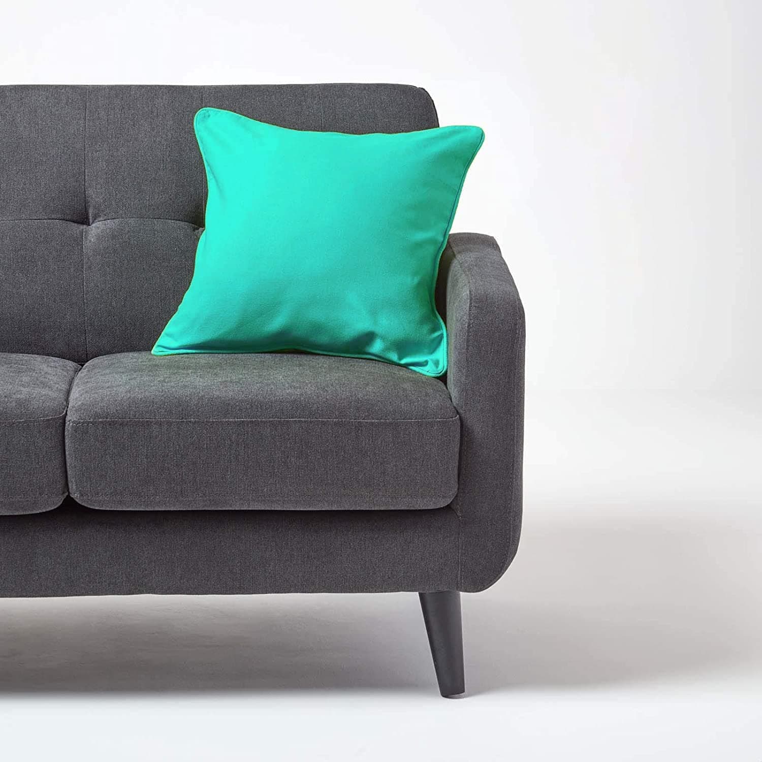 AURAVE Cotton 210 TC Cushion Cover with Concealed Zipper Multi-Usage Sponge Lining, Piped Edges for Soft Living Room Solid Cushion Cases Cover Pack of 1 (16"x16"_Aqua Green)
