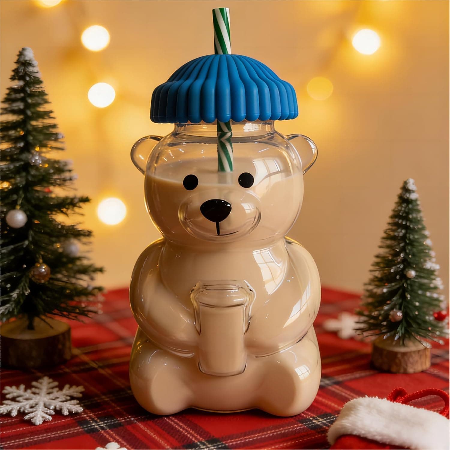 Mfacoy 2026 New Glass Bear Cup Bear Straw Cup, 20oz Cute Bears Glass Tumbler with Reusable Straw - Cute Animal Mug for Hot and Cold Drinks, Smoothies, Water, Juice, Travel & Gifts (Blue)