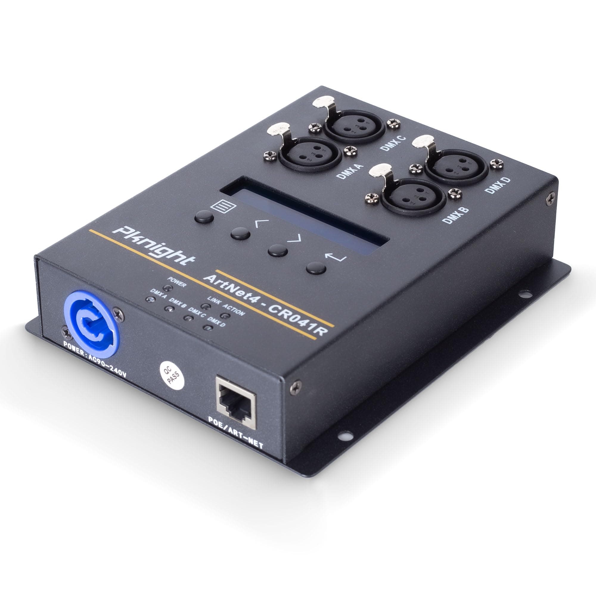 Pknight ArtNet DMX Ethernet Lighting Controller Interface, Truss-mount, 4-Universe Bidirectional Art-Net to DMX512 Node, PoE (No RDM)
