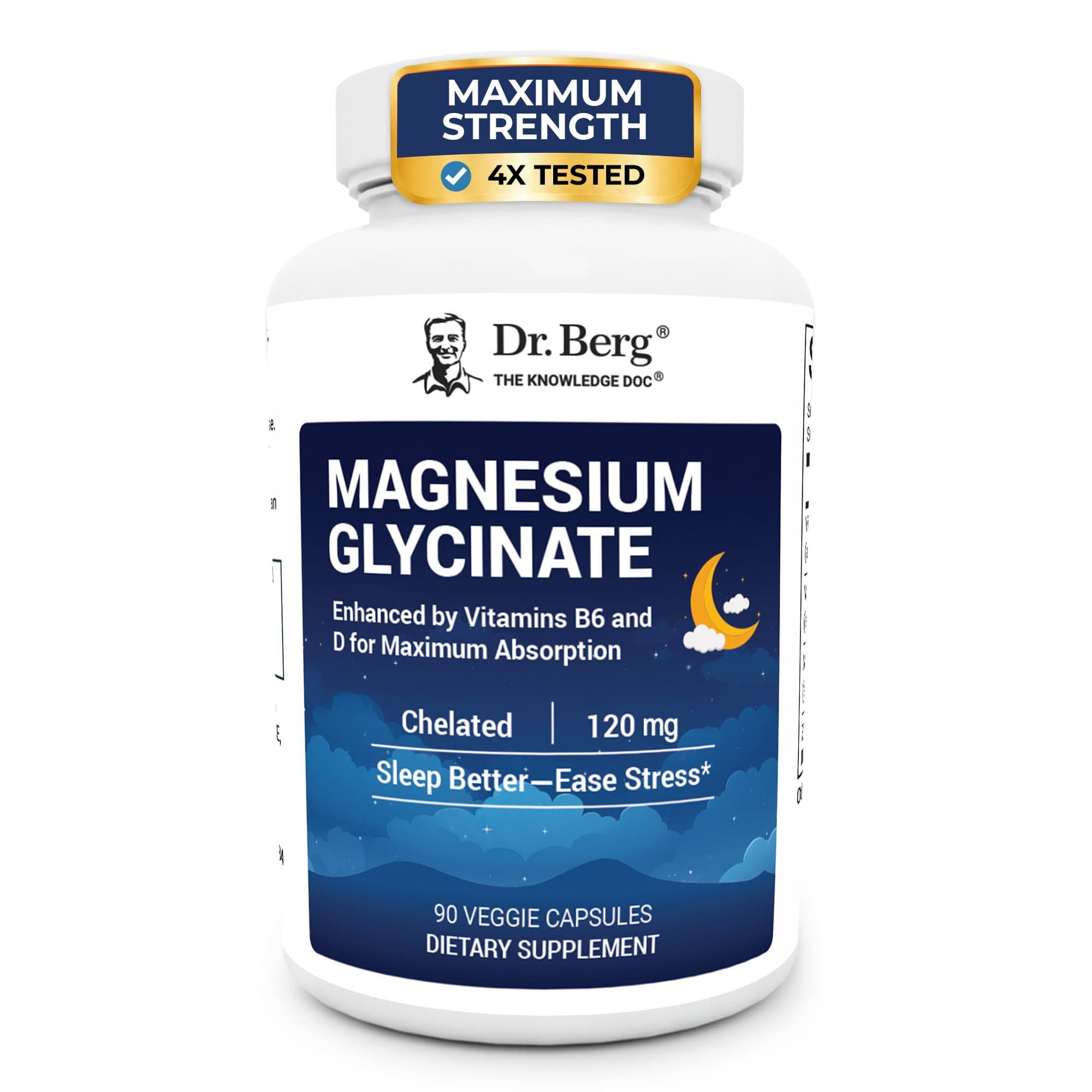 Dr. Berg Magnesium Glycinate Capsules with Vitamin D3, B6 & Zinc | 120 mg Magnesium per Serving | Vegetarian Mineral Supplement | 90 Capsules