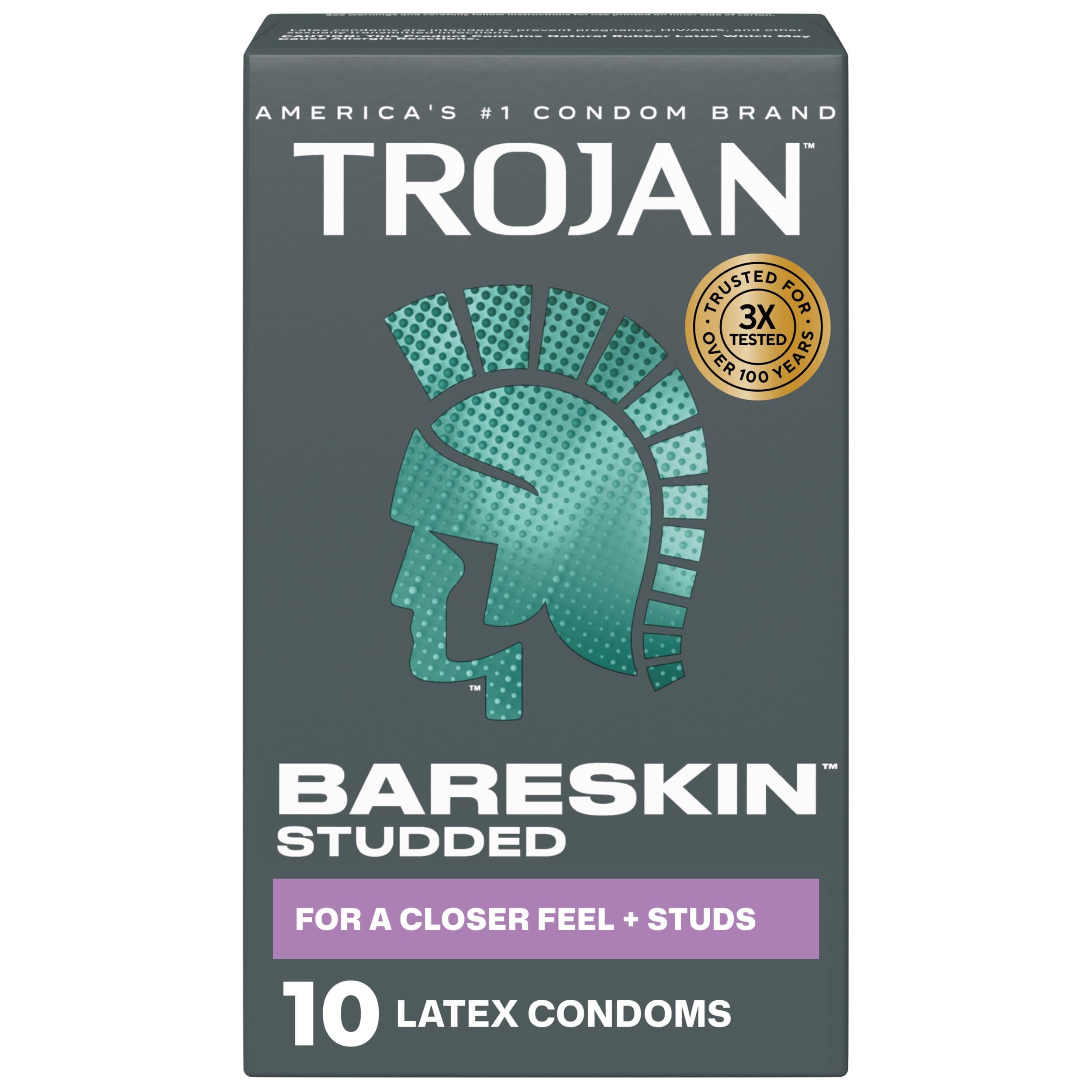 Trojan Studded Bareskin Lubricated Condoms, 10 Count