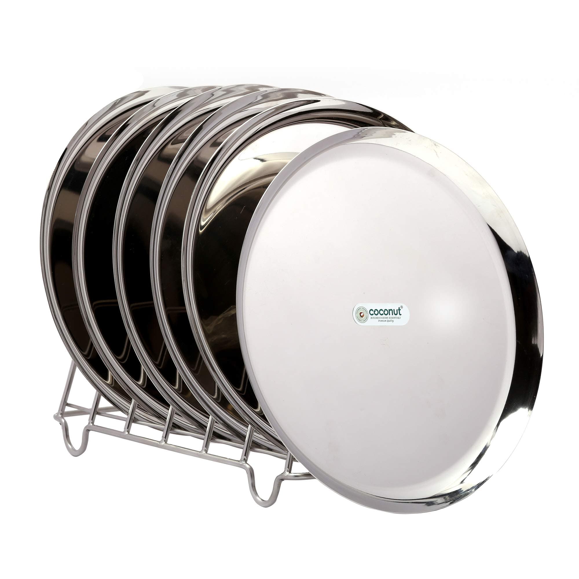 coconut Stainless Steel Plain Saffron Quarter Round Plates/Thali Diameter 18 CM - 6 Qty