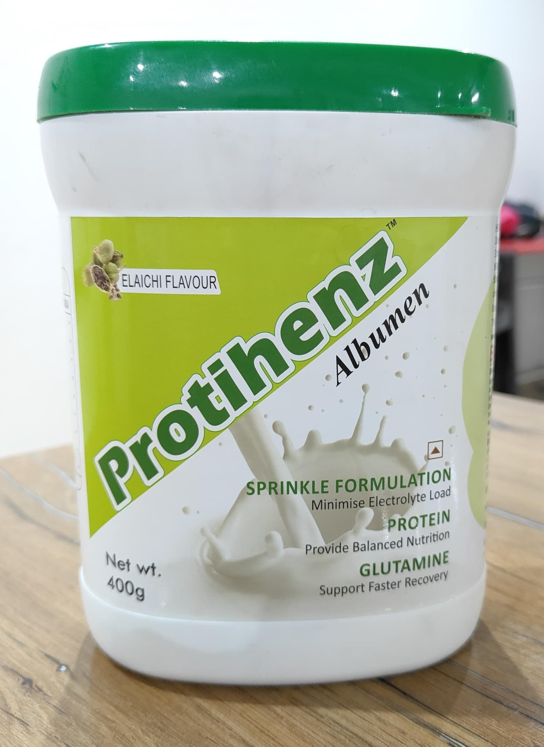 Protihenz Albumen Elaichi Flavour Protein Supplement, 400g, Sprinkle Formulation with Glutamine