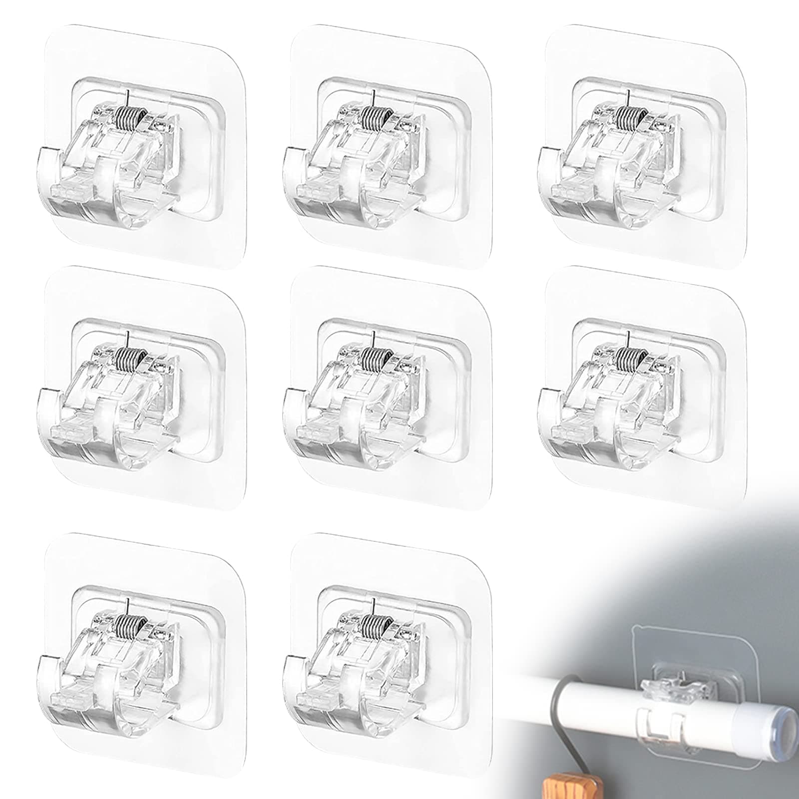 OMJMYY 8 x Self-Adhesive Curtain Hooks without Drilling Transparent