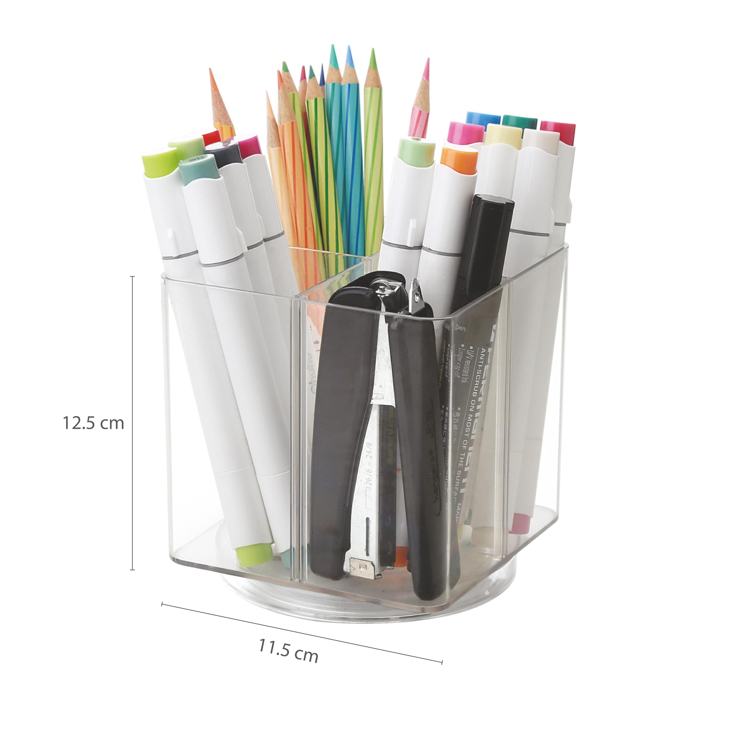 Nayasa Spinny Rotating Multi-Purpose Organiser | 360° Rotating Storage Box with Compartments | Pen Stand, Makeup Brush Holder, Cutlery & Toothbrush Storage | Durable Plastic Desk Organiser | Clear
