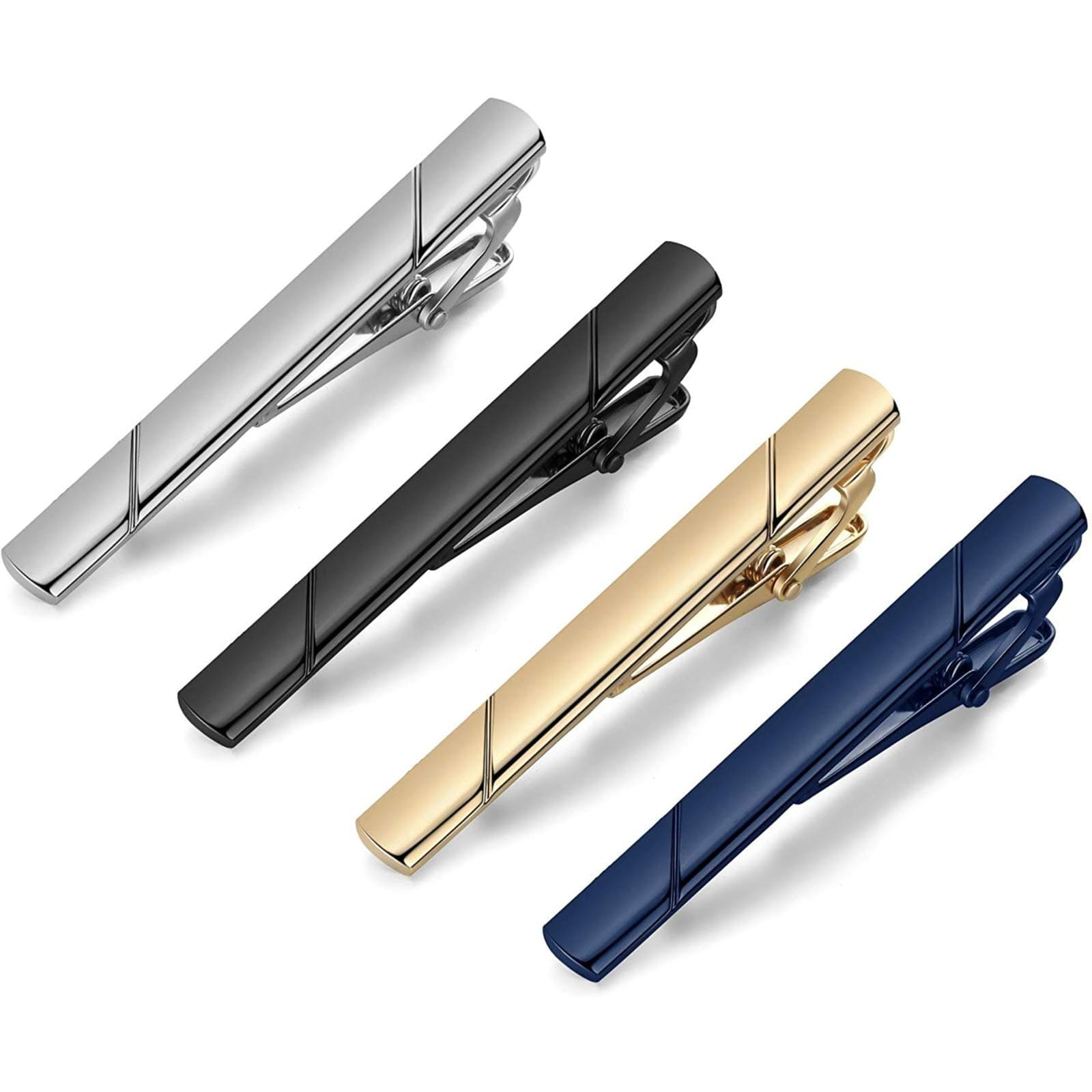 MOZETO Tie Clips for Men, 4pcs Fashion Elegant Style Tie Bar Set for Regular Ties, Luxury Package, Gift for Men