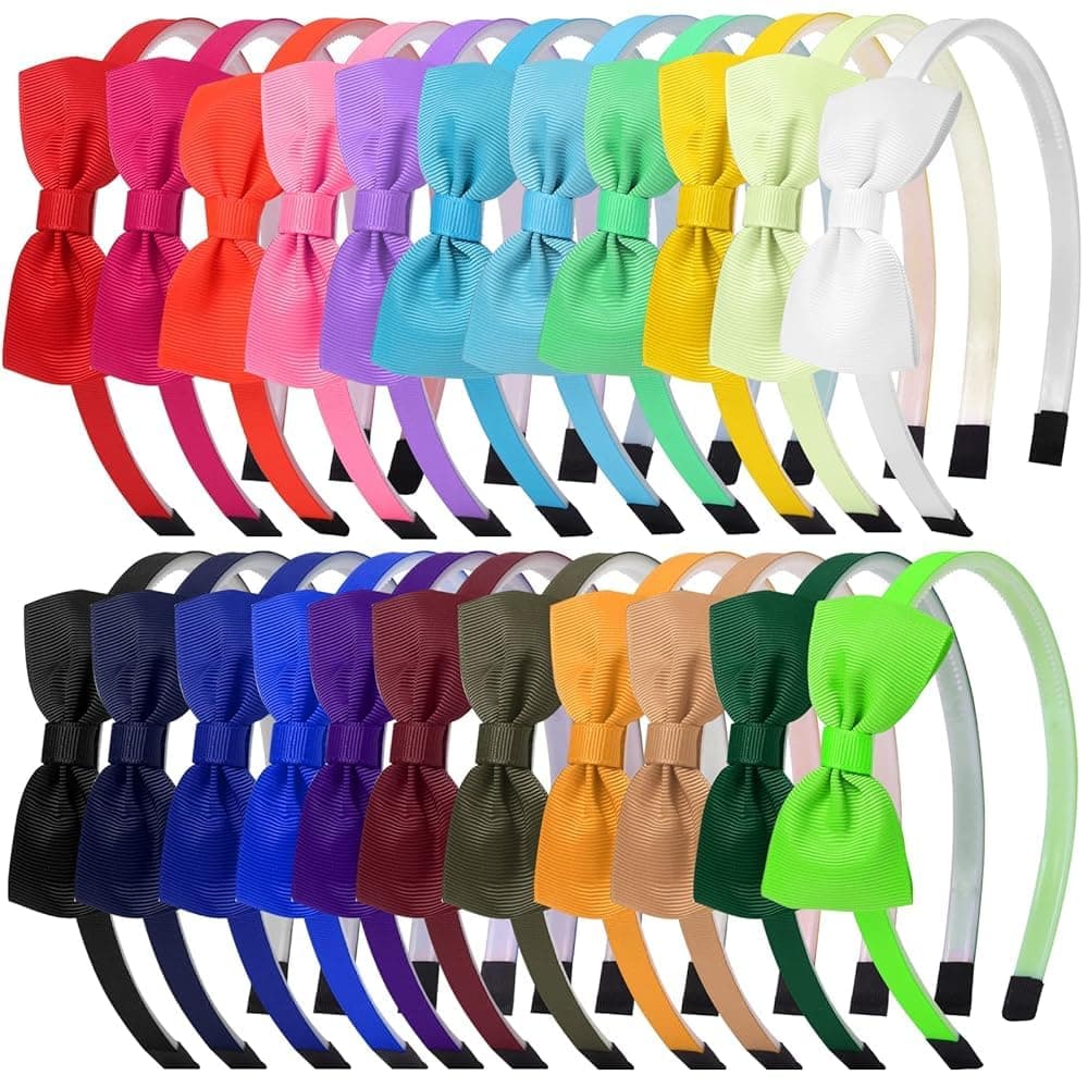Bows Headbands for Girls Toddler, 22pcs Ribbon Hair Bow Head bands for Kids Children Cute Hairbands for Daily School Hair Accessories